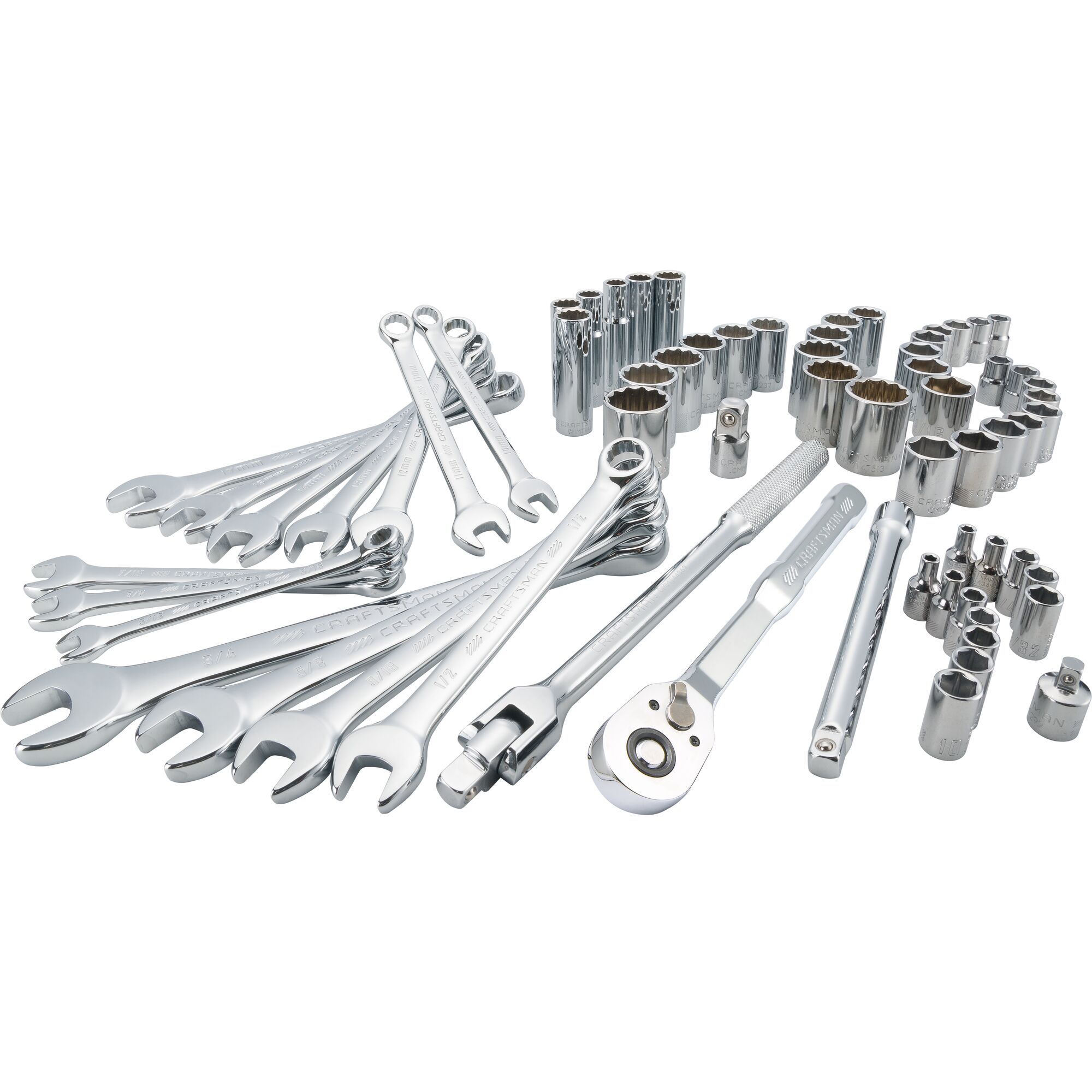 Juego de Herramientas Mecánicas de 66 Piezas con Estuche Blando, Cromado Pulido, Estándar (SAE) y Métrico Craftman CMMT12120