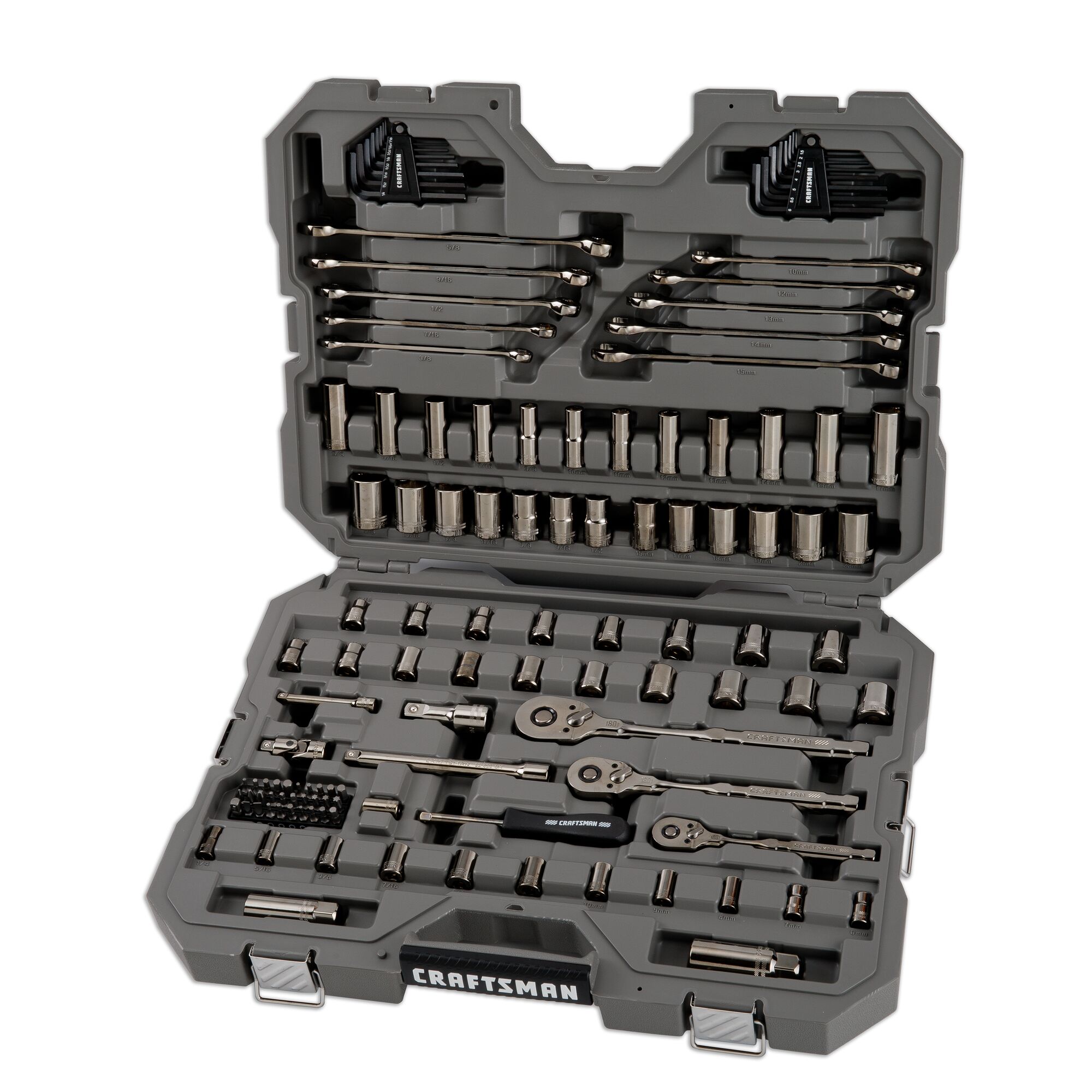 Juego de Herramientas Mecánicas de 121 Piezas en Cromo Gunmetal Estándar (SAE) y Métrico con Maletín Resistente Craftman Overdrive