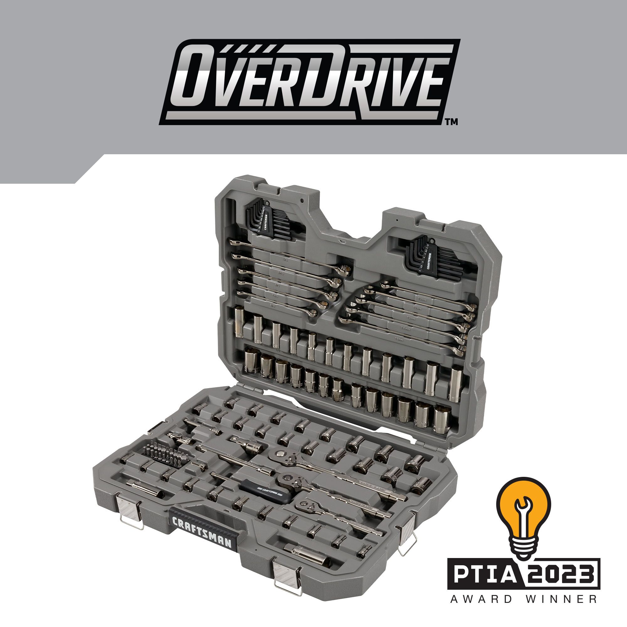 Juego de Herramientas Mecánicas de 121 Piezas en Cromo Gunmetal Estándar (SAE) y Métrico con Maletín Resistente Craftman Overdrive