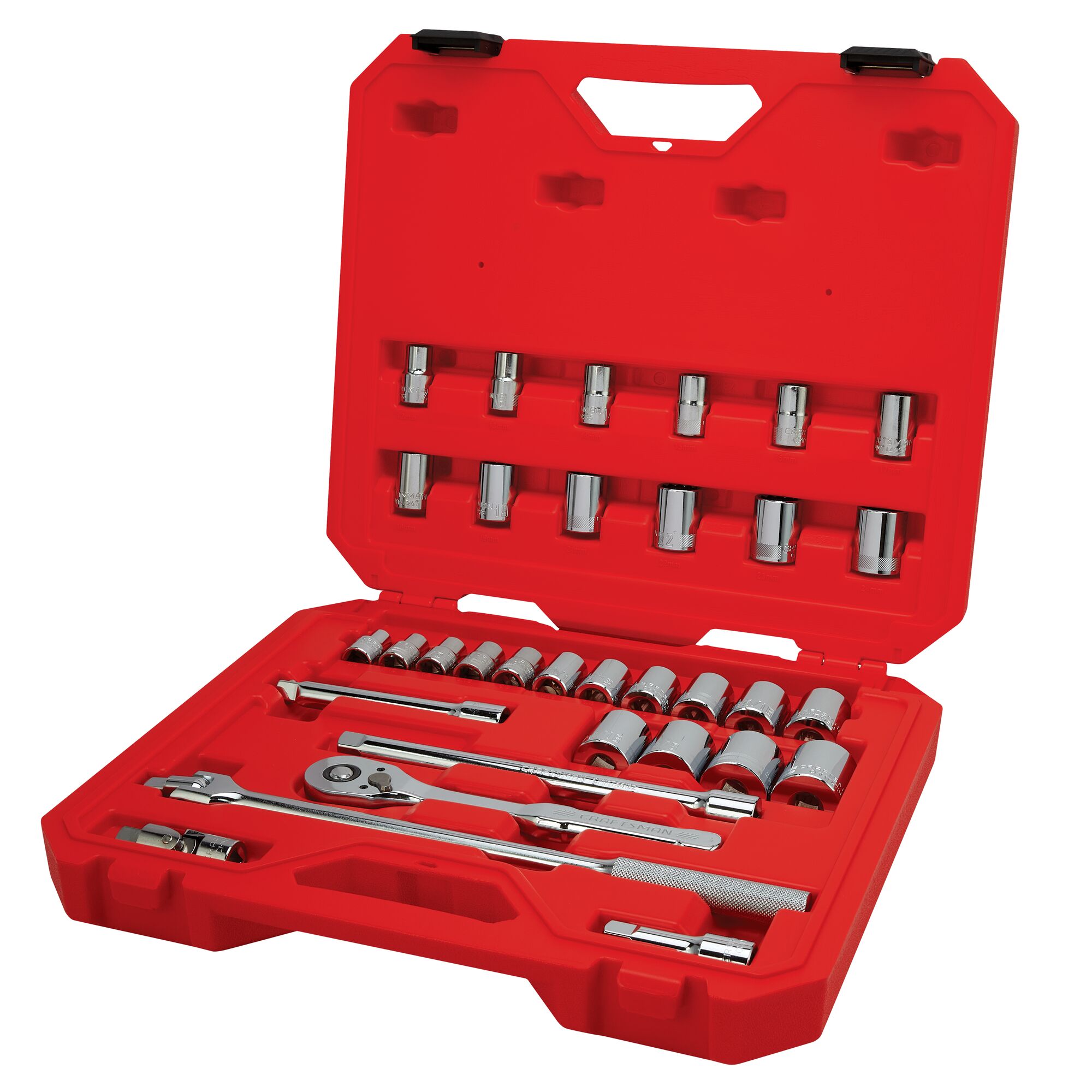 Juego de herramientas para mecánicos CRAFTSMAN de 33 piezas en cromo pulido, con estuche resistente - Estándar (SAE) y Métrico