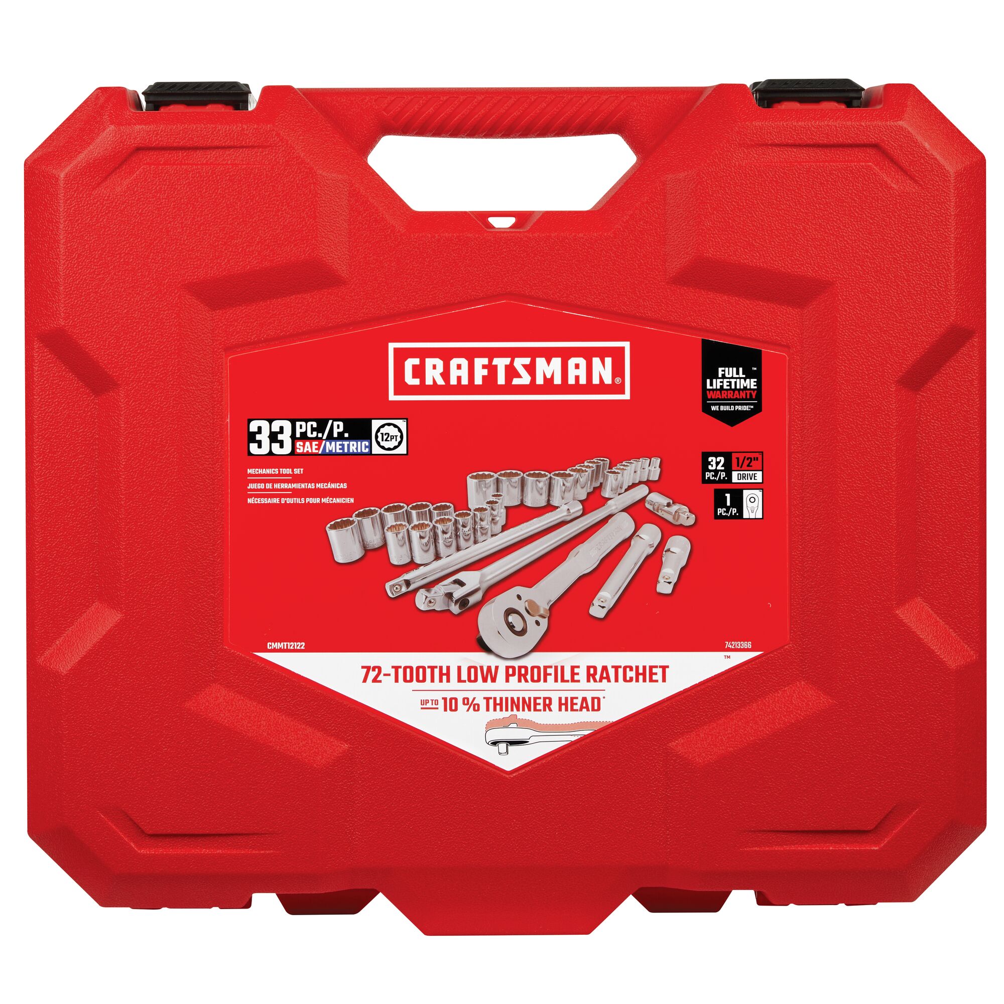 Juego de herramientas para mecánicos CRAFTSMAN de 33 piezas en cromo pulido, con estuche resistente - Estándar (SAE) y Métrico