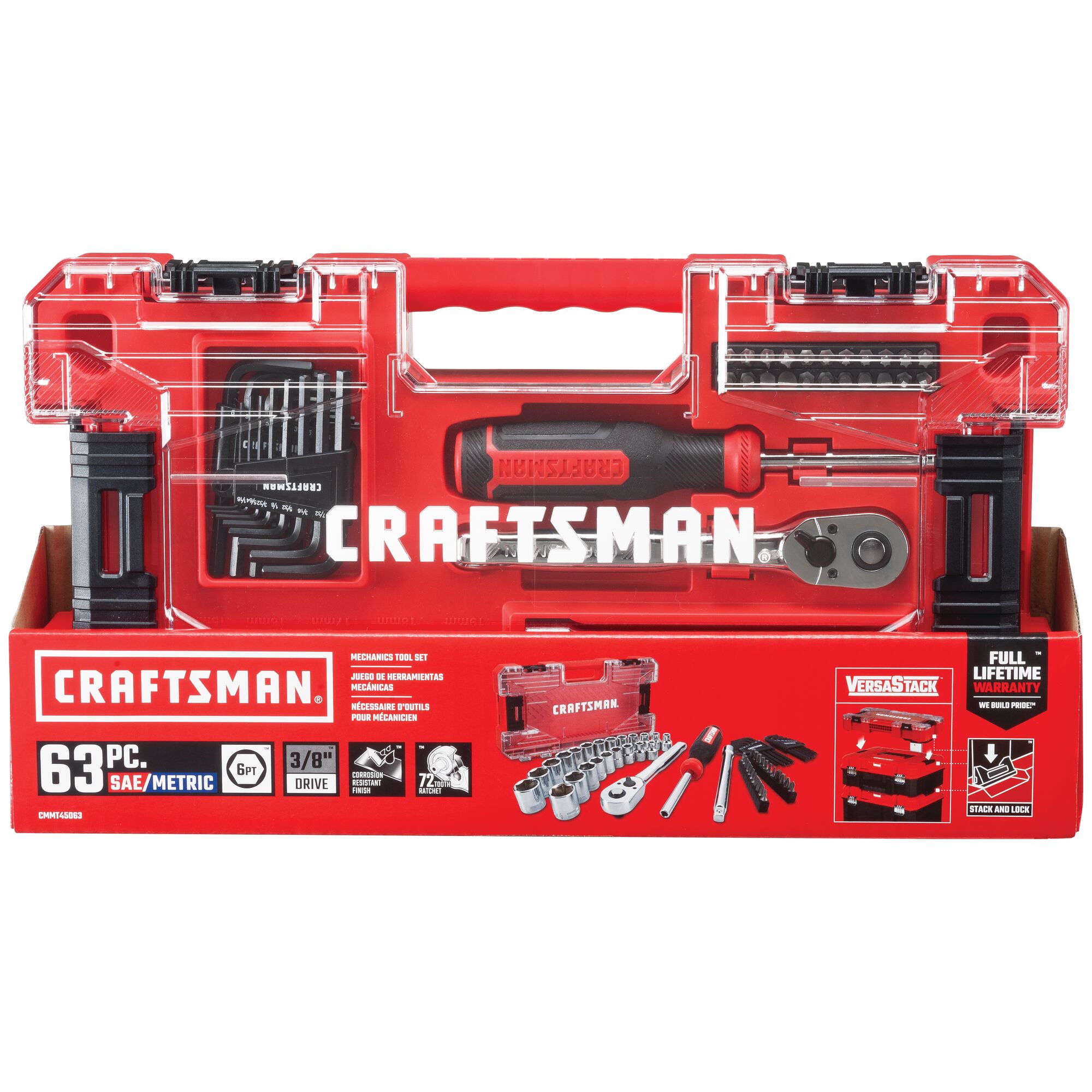 Juego de herramientras mecánicas CRAFTMAN VERSASTACK de 63 piezas estándar (SAE) y métricas en estuche rígido - CMMT45063