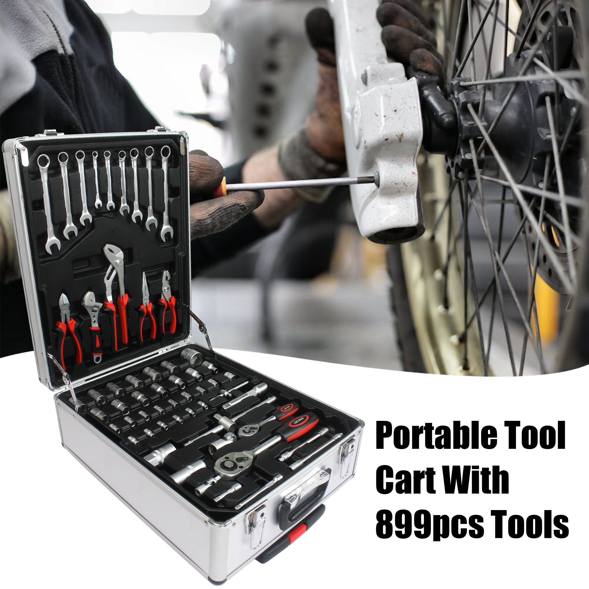 Juego de herramientas mecánicas estándar y métricas de cromo con estuche resistente de 899 piezas LETILY WT66OSSZ