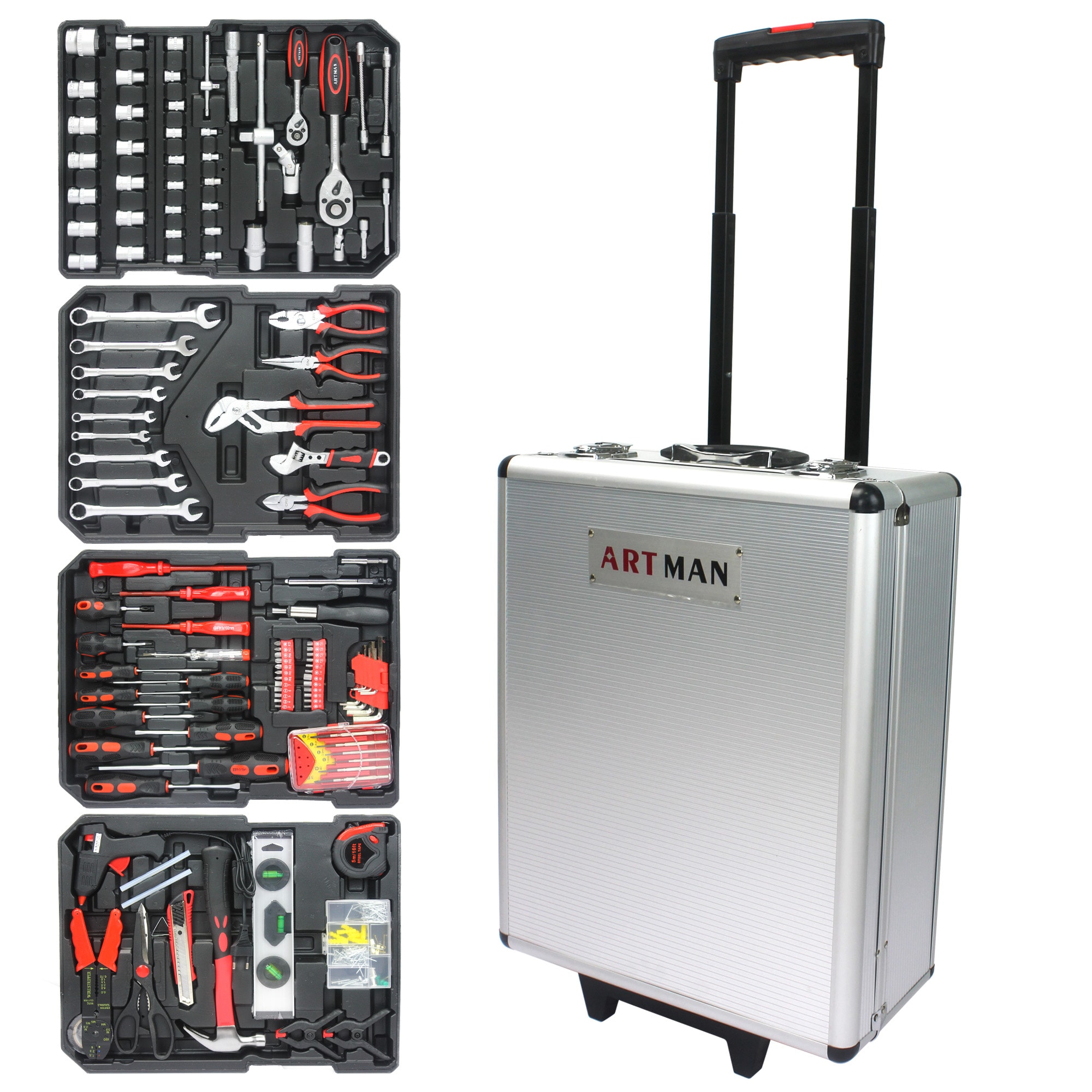 Juego de herramientas mecánicas estándar y métricas de cromo con estuche resistente de 899 piezas LETILY WT66OSSZ