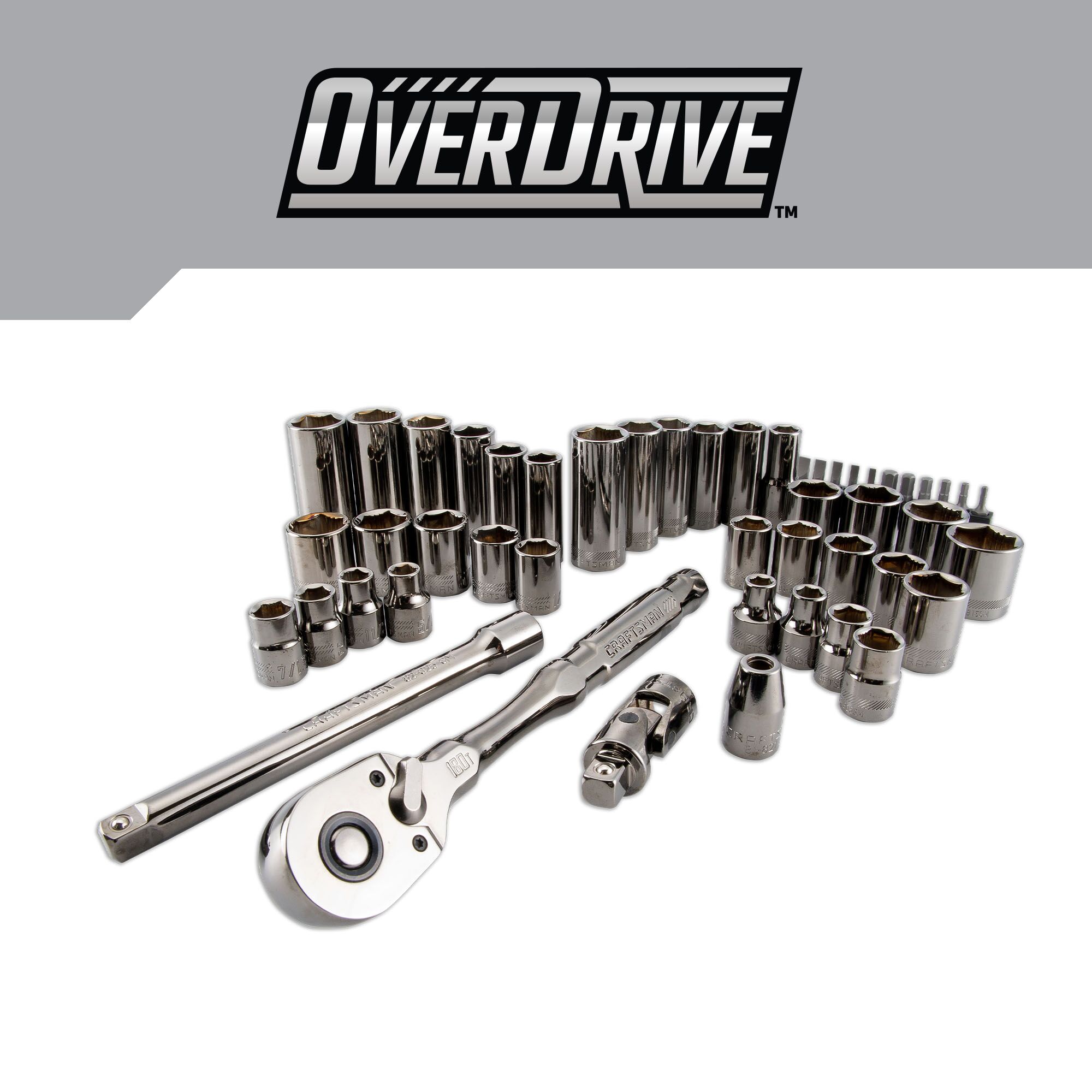 Set de herramientas mecánicas con acabado cromado gris metálico de 49 piezas estándar (SAE) y métricas con caja resistente - CRAFTSMAN OVERDRIVE CMMT99049L