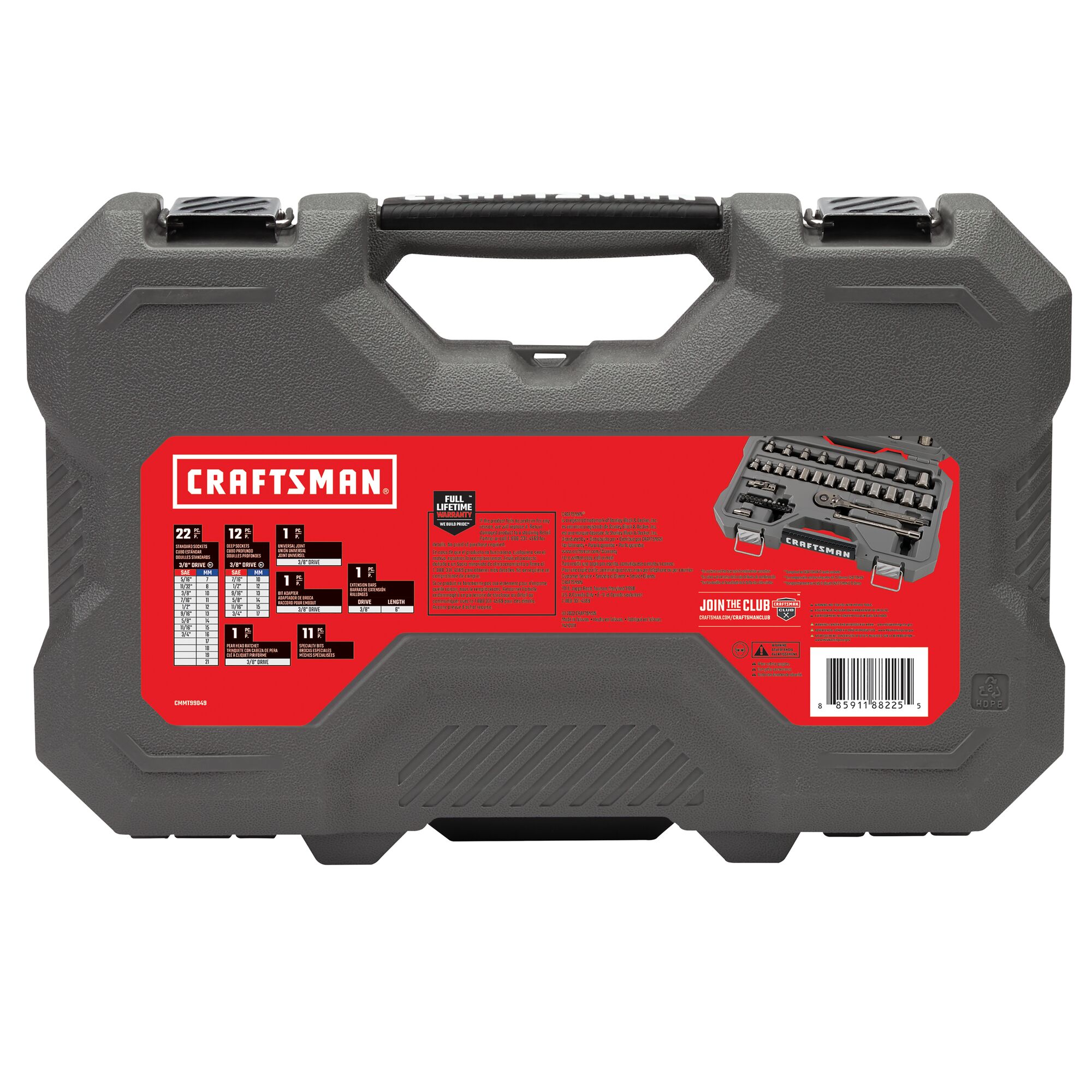 Set de herramientas mecánicas con acabado cromado gris metálico de 49 piezas estándar (SAE) y métricas con caja resistente - CRAFTSMAN OVERDRIVE CMMT99049L