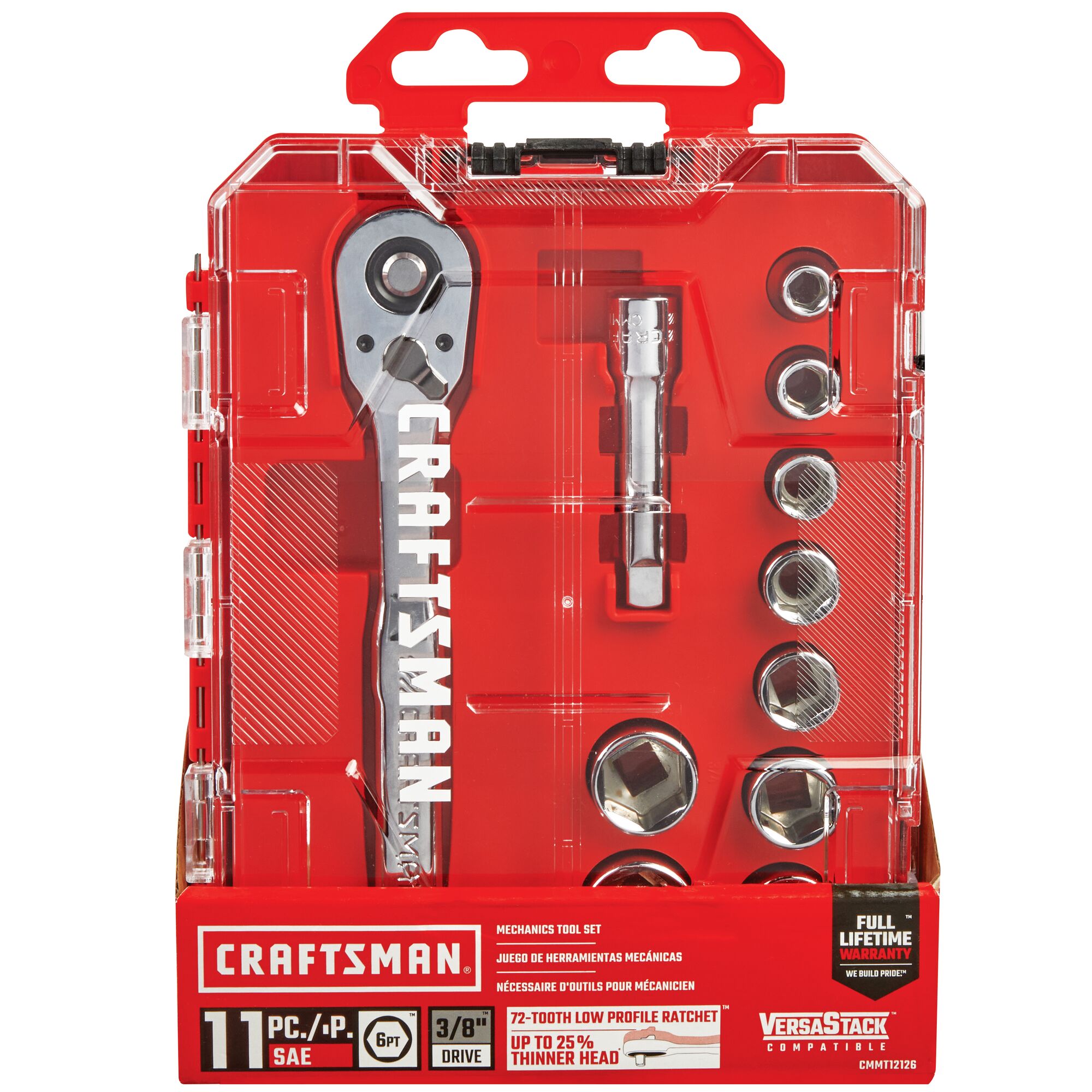 Juego de herramientas mecánicas CRAFTSMAN VERSASTACK de 11 piezas estándar (SAE) cromadas y pulidas con estuche resistente