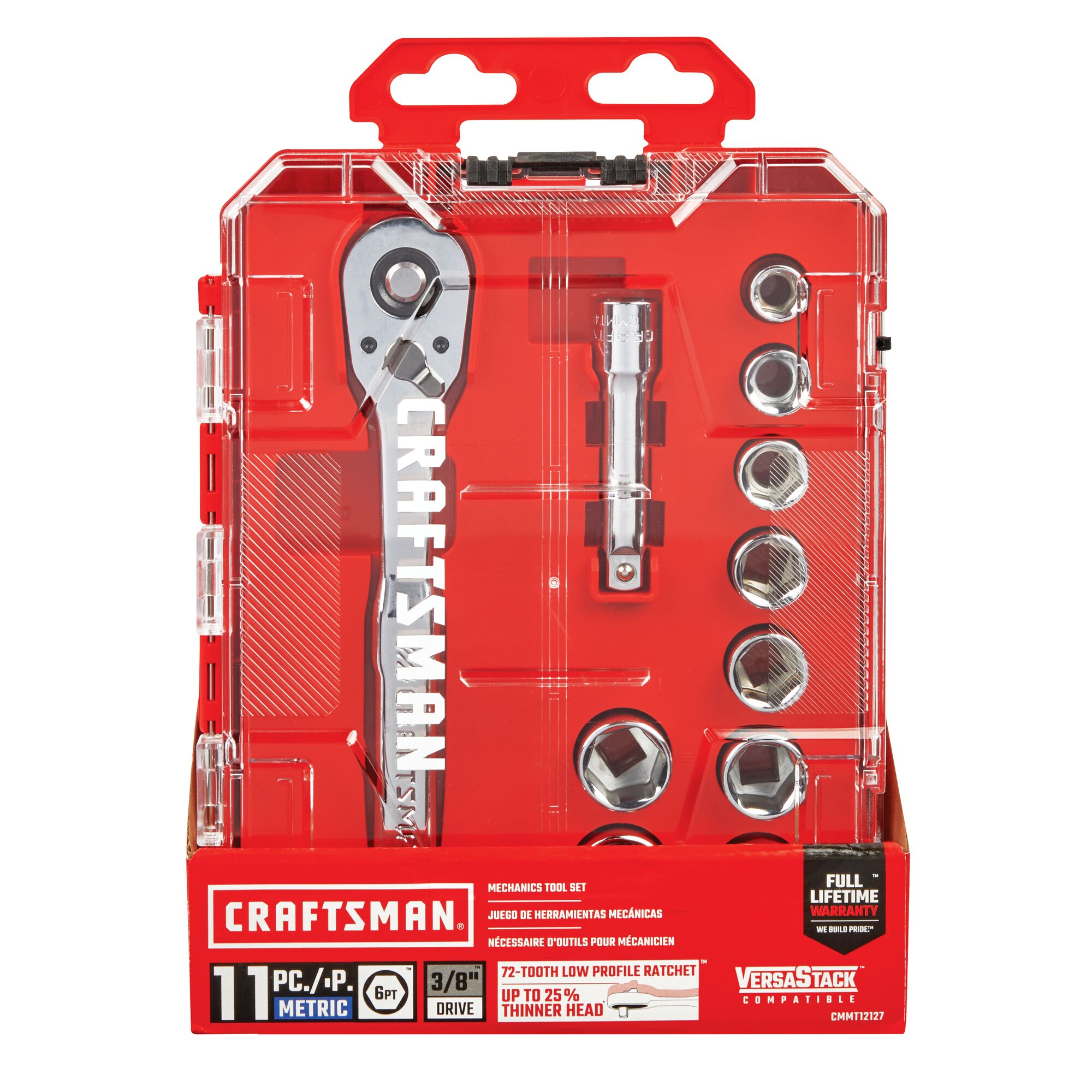 Juego de herramientas mecánicas CRAFTSMAN VERSASTACK de 11 piezas en cromo pulido métrico con estuche resistente.