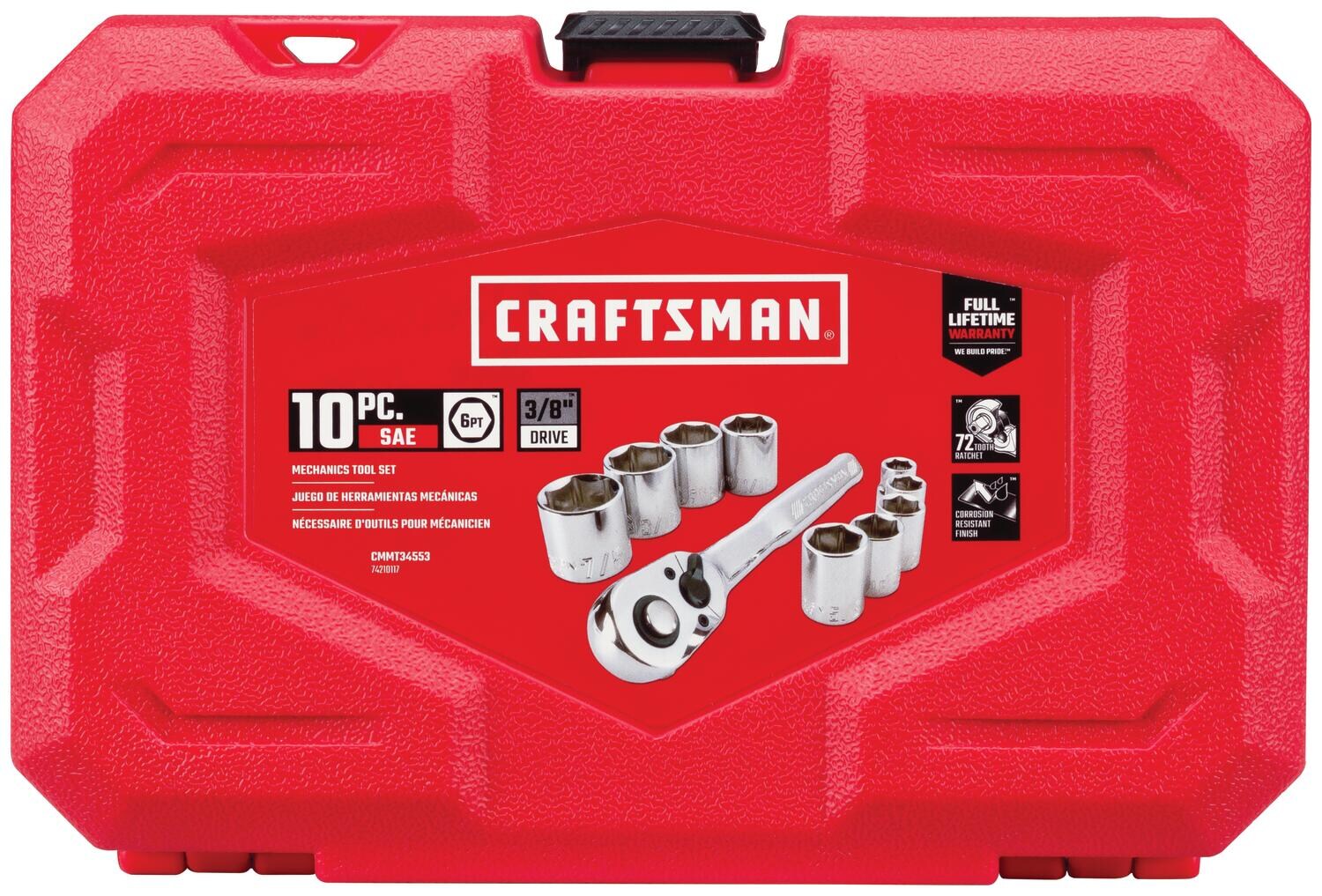 Juego de Herramientas Mecánicas CRAFTSMAN de 10 Piezas en Estándar (SAE), Cromado Pulido con Estuche Resistente