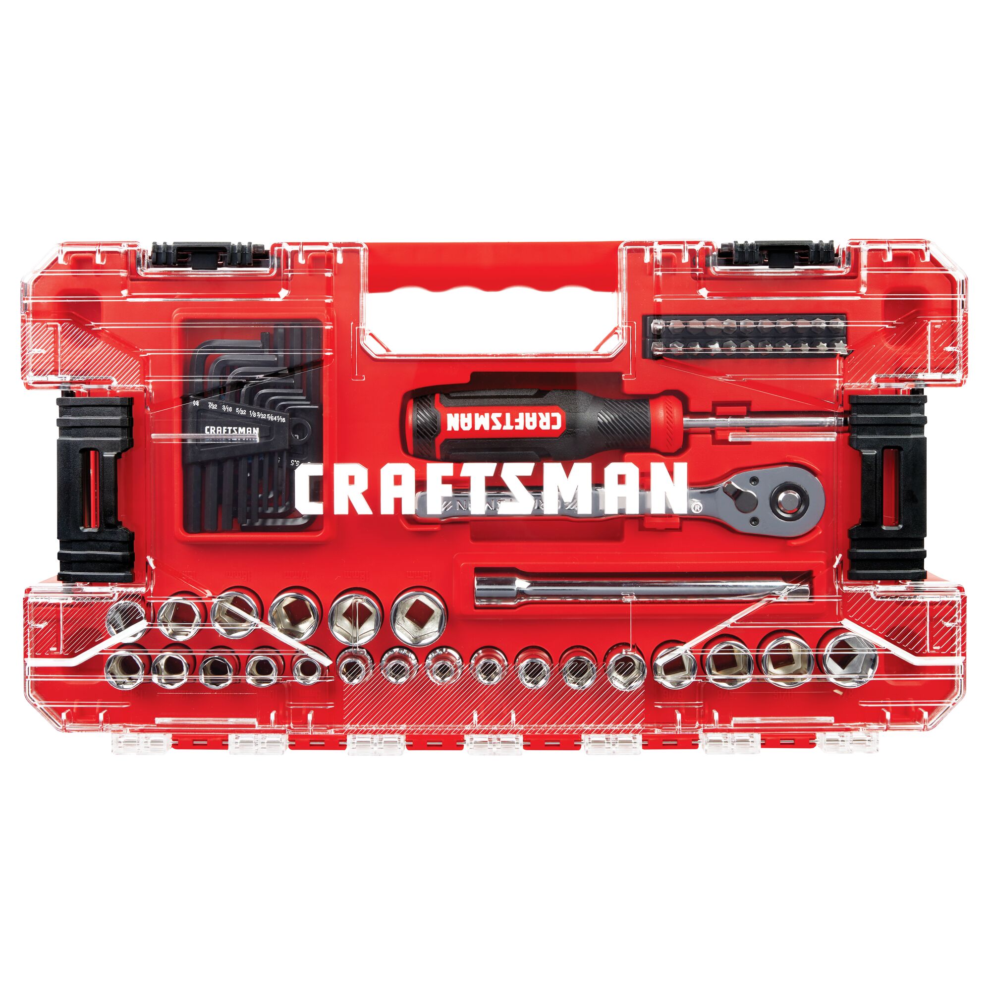 Juego de herramientas mecánicas CRAFTSMAN VERSASTACK de 63 piezas en acabado cromado pulido estándar (SAE) y métrico con estuche rígido - CMMT45163