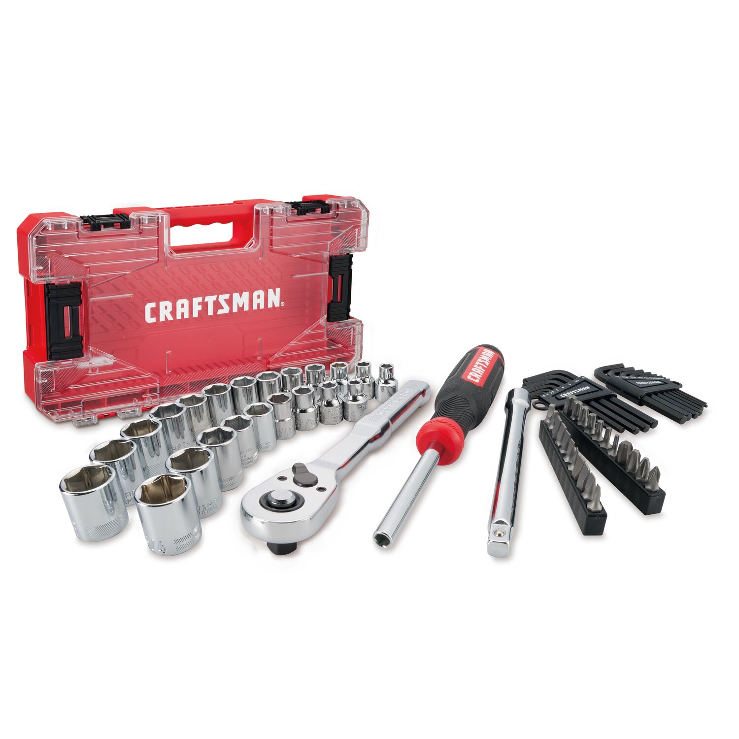 Juego de herramientas mecánicas CRAFTSMAN VERSASTACK de 63 piezas en acabado cromado pulido estándar (SAE) y métrico con estuche rígido - CMMT45163