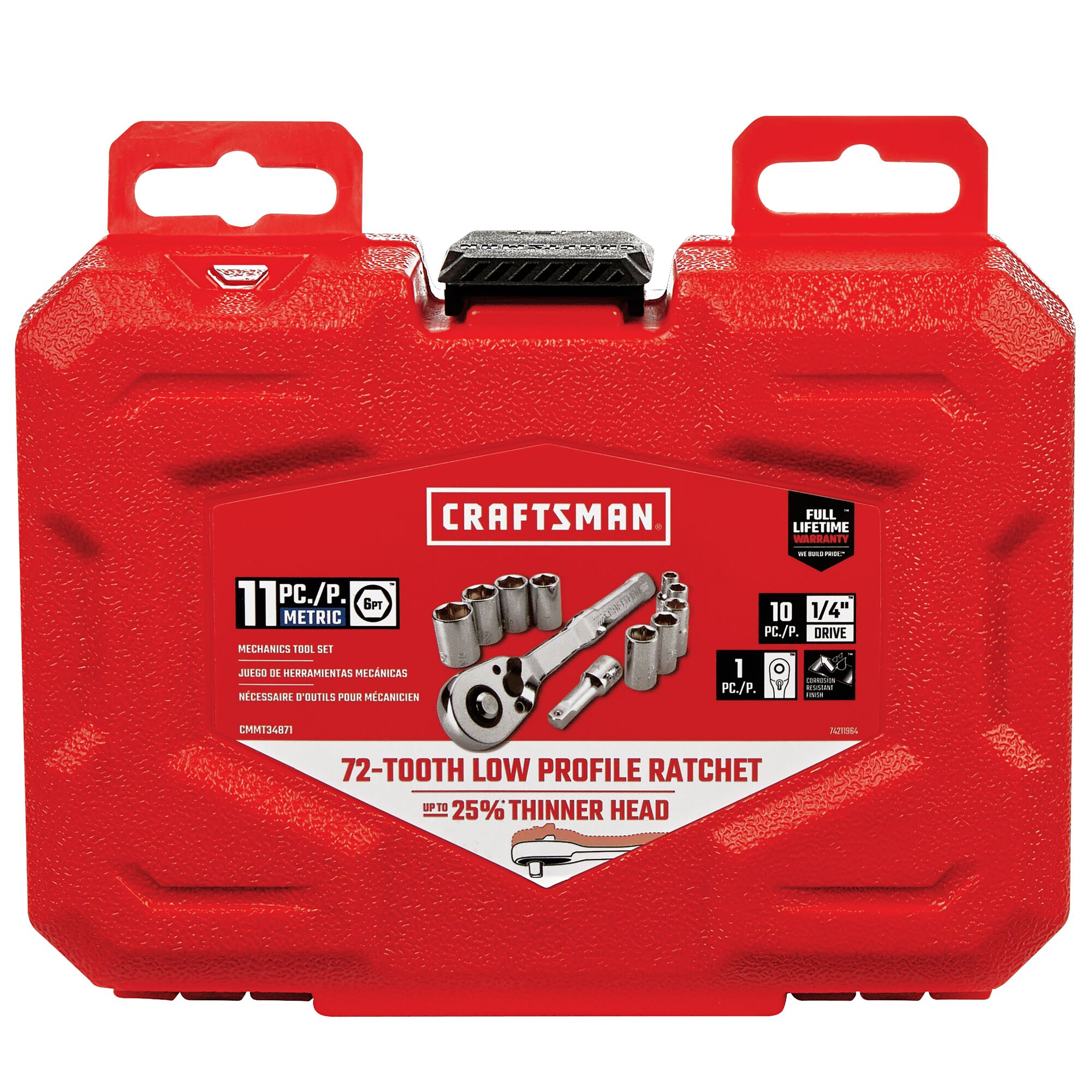 Juego de herramientas mecánicas de 11 piezas en cromo pulido métrico con estuche resistente de CRAFTSMAN CMMT34871