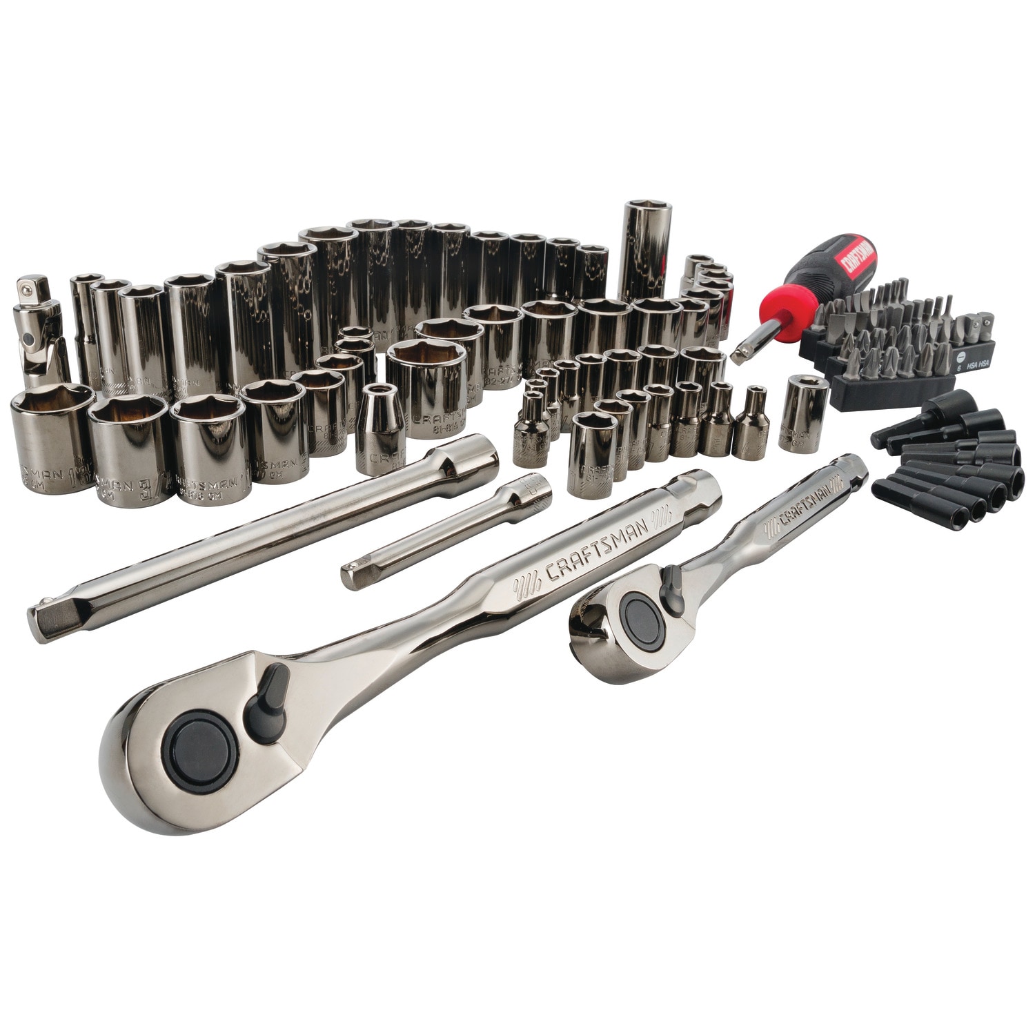 Juego de herramientas mecánicas de 105 piezas de Cromo Gunmetal estándar (SAE) y métrico con estuche resistente - CMMT45304