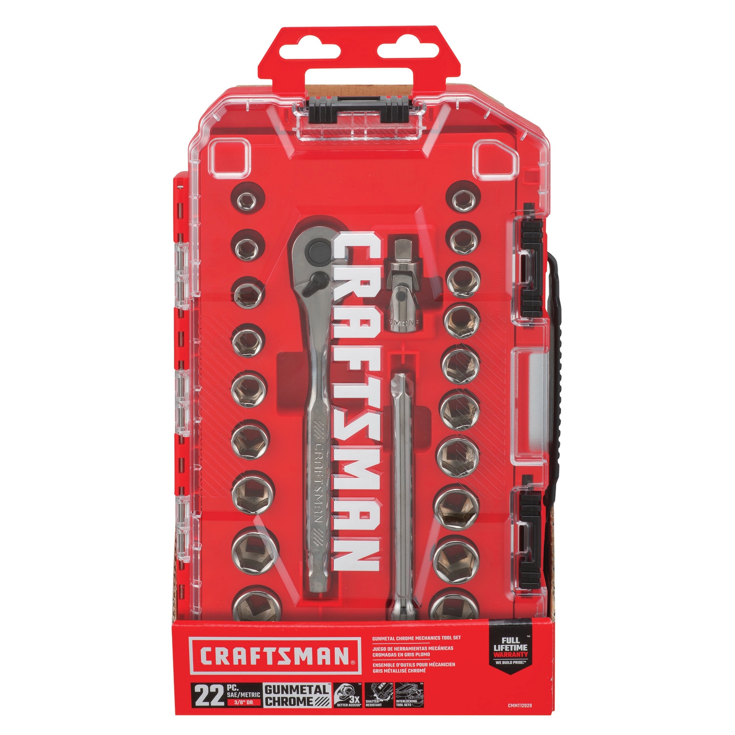 Juego de Herramientas Mecánicas de 22 Piezas en Cromo Gunmetal Estándar (SAE) y Métricas con Estuche Resistente Craftsmen CMMT12029