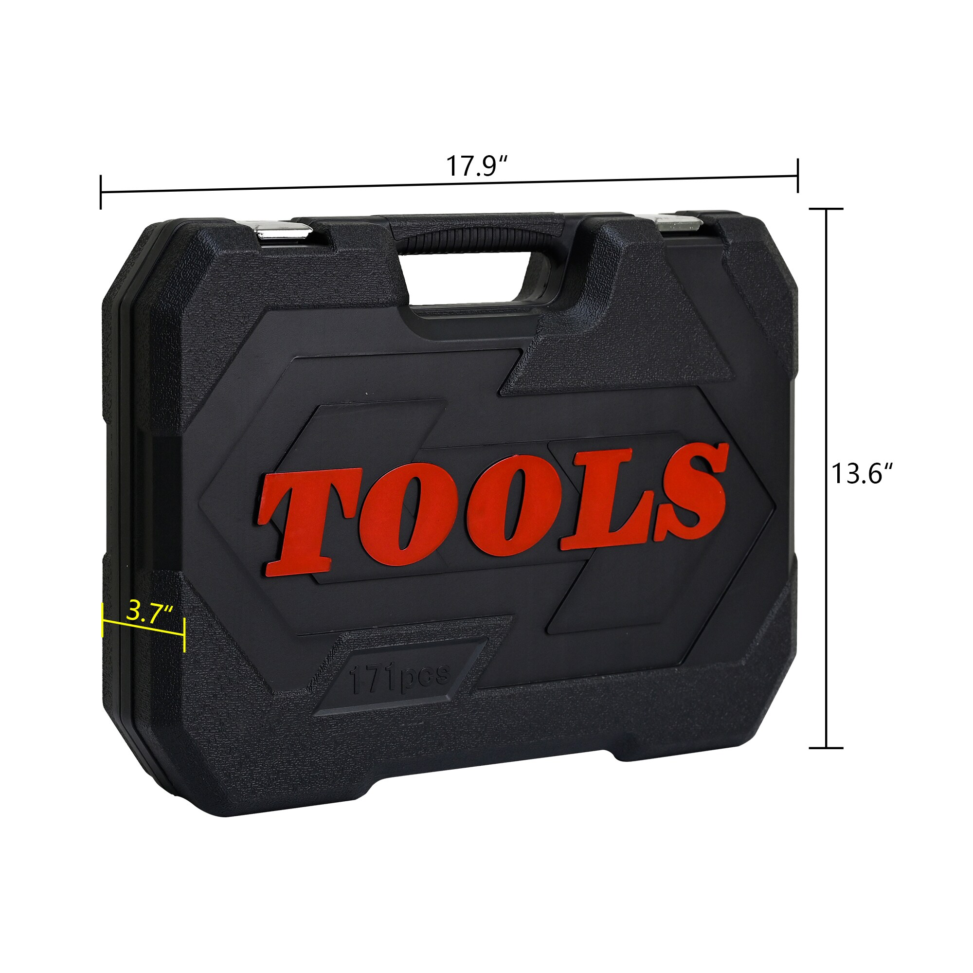 Set de herramientas mecánicas estándar (SAE) y métricas de cromo pulido de 171 piezas con estuche resistente
