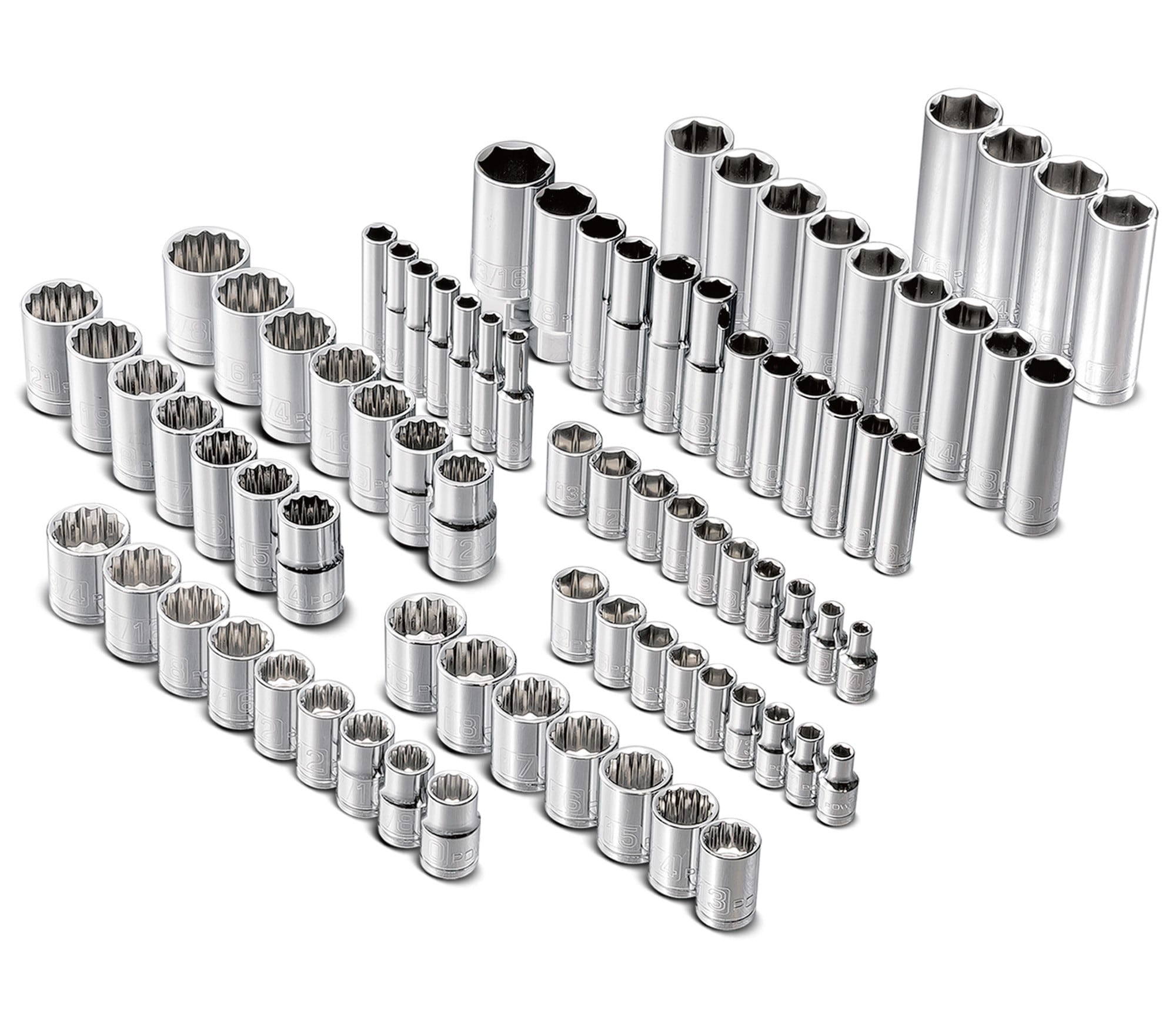 Juego de herramientas mecánicas Powerbuilt de 200 piezas estándar (SAE) y métricas en cromo pulido con estuche resistente 642472