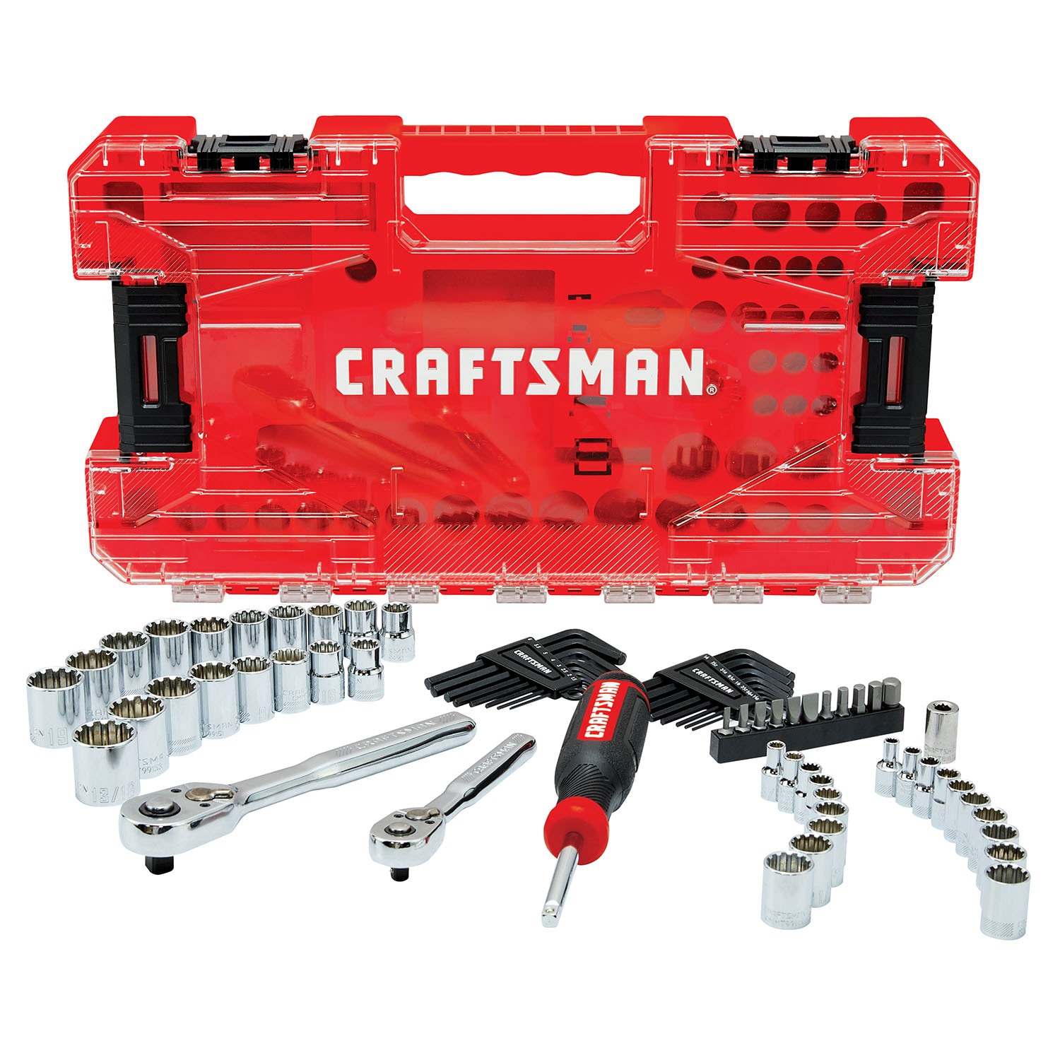 Juego de herramientas mecánicas CRAFTSMAN VERSASTACK de 68 piezas en medidas estándar (SAE) y métricas con estuche resistente.
