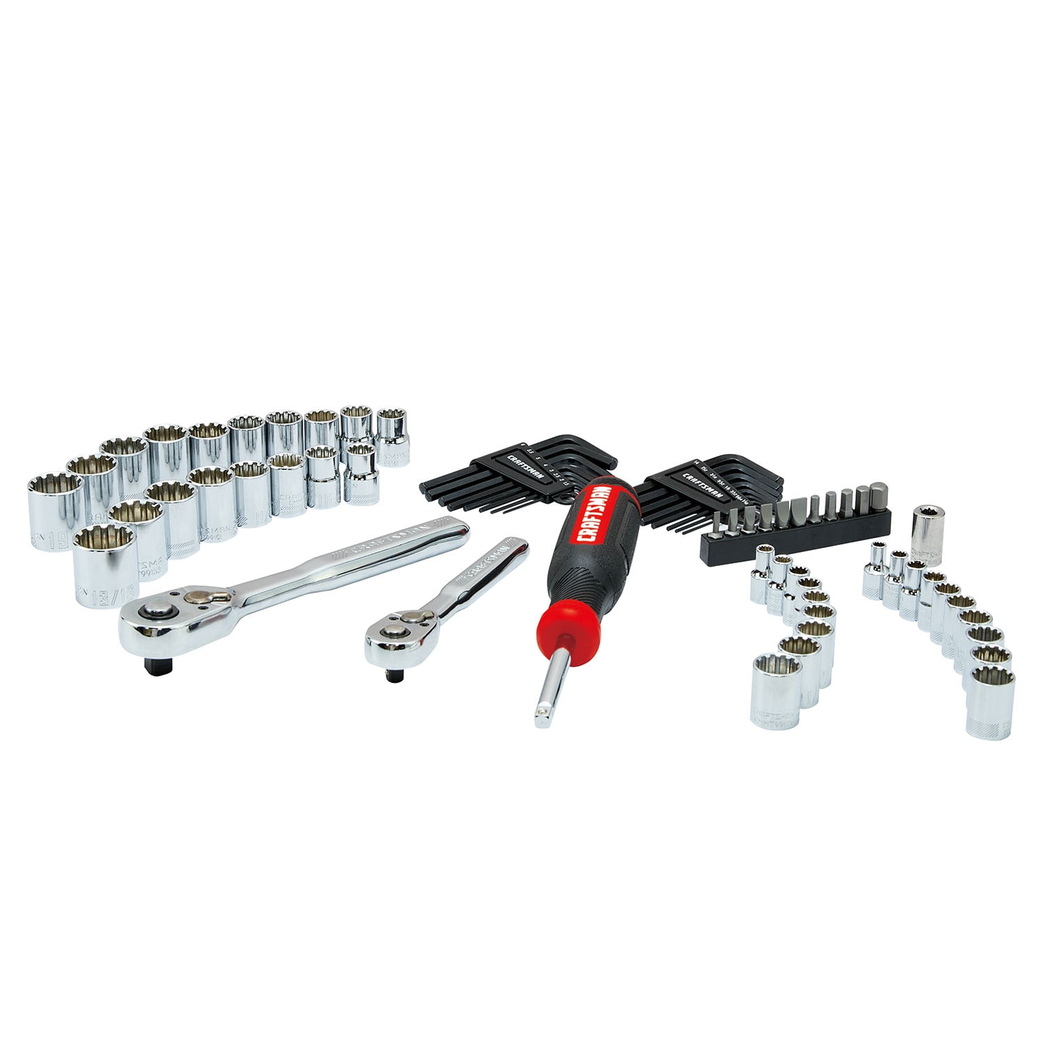 Juego de herramientas mecánicas CRAFTSMAN VERSASTACK de 68 piezas en medidas estándar (SAE) y métricas con estuche resistente.