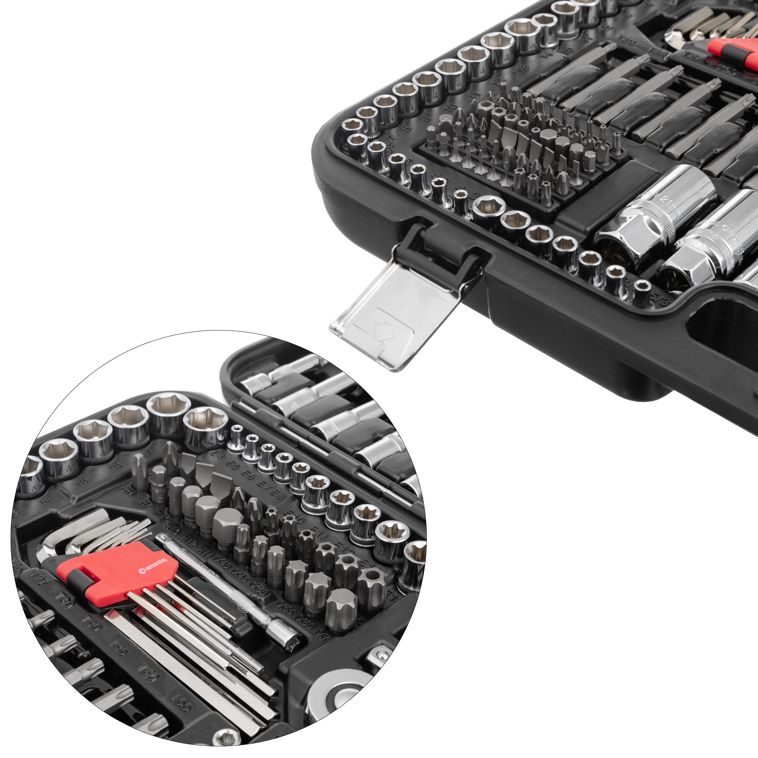 Set de herramientas mecánicas INTERTOOL de 233 piezas estándar (SAE) y métricas con estuche resistente cromado ET08-8233