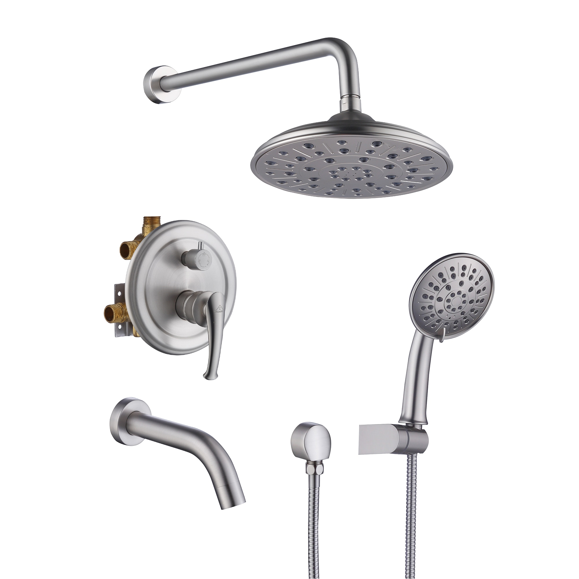 Sistema de regaderas CASAINC en níquel cepillado con manija única, función única de 8.3 pulgadas, grifo redondo para regadera con válvula HM-B208-SQ-BN