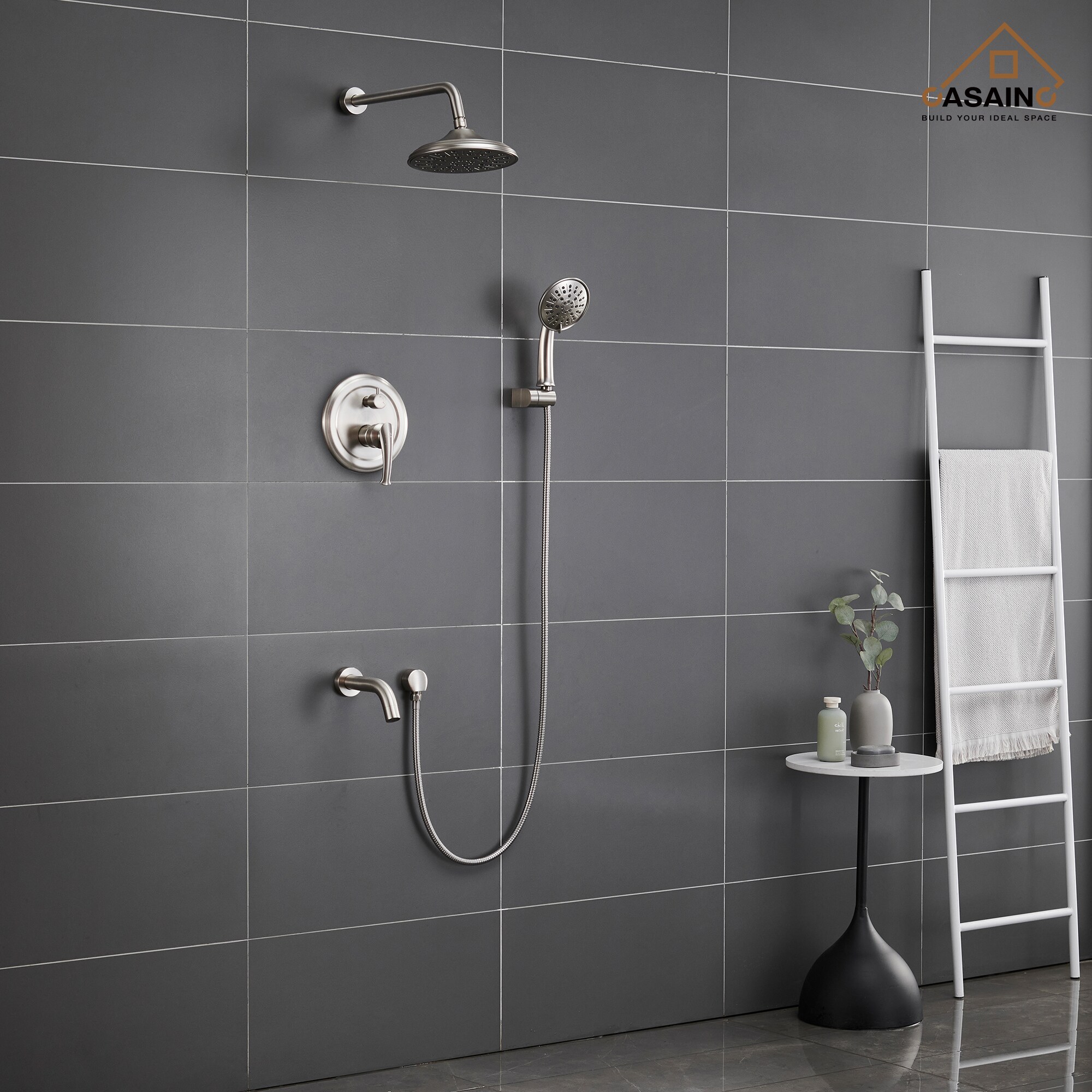 Sistema de regaderas CASAINC en níquel cepillado con manija única, función única de 8.3 pulgadas, grifo redondo para regadera con válvula HM-B208-SQ-BN
