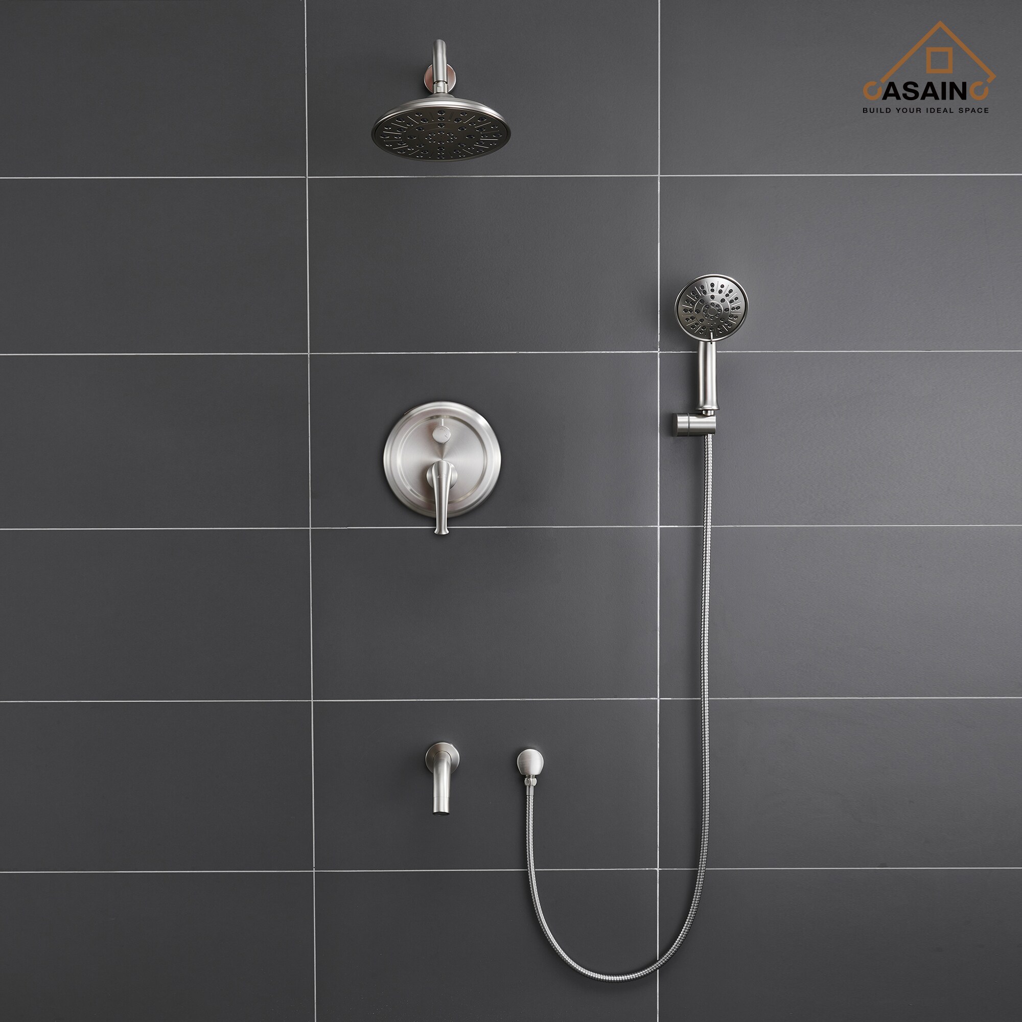 Sistema de regaderas CASAINC en níquel cepillado con manija única, función única de 8.3 pulgadas, grifo redondo para regadera con válvula HM-B208-SQ-BN