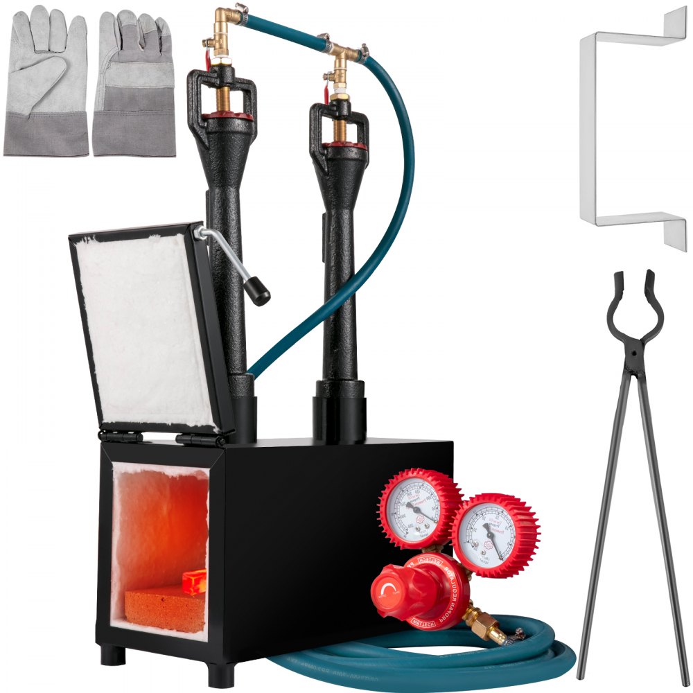 VEVOR Farrier Furnace with Dual Burners Large Capacity Portable Square Metal Propane Knife Forge, Black - FXDMMZYLDJ162XTK8V0