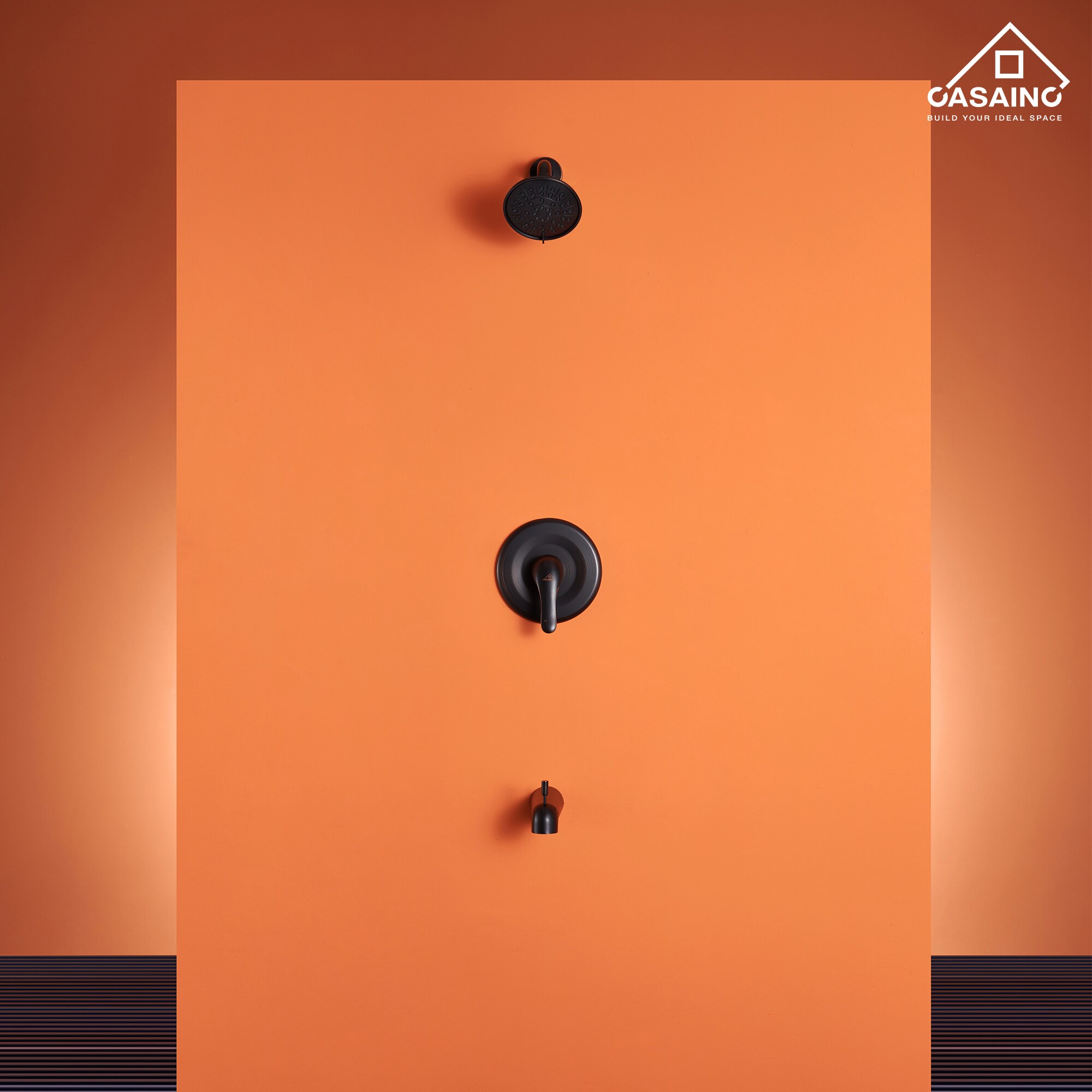 Sistema de regadera CASAINC en bronce frotado con aceite, de 1 mango y función única, 4.84 pulgadas, con grifo redondo y válvula HM-B202-SQ-ORB.