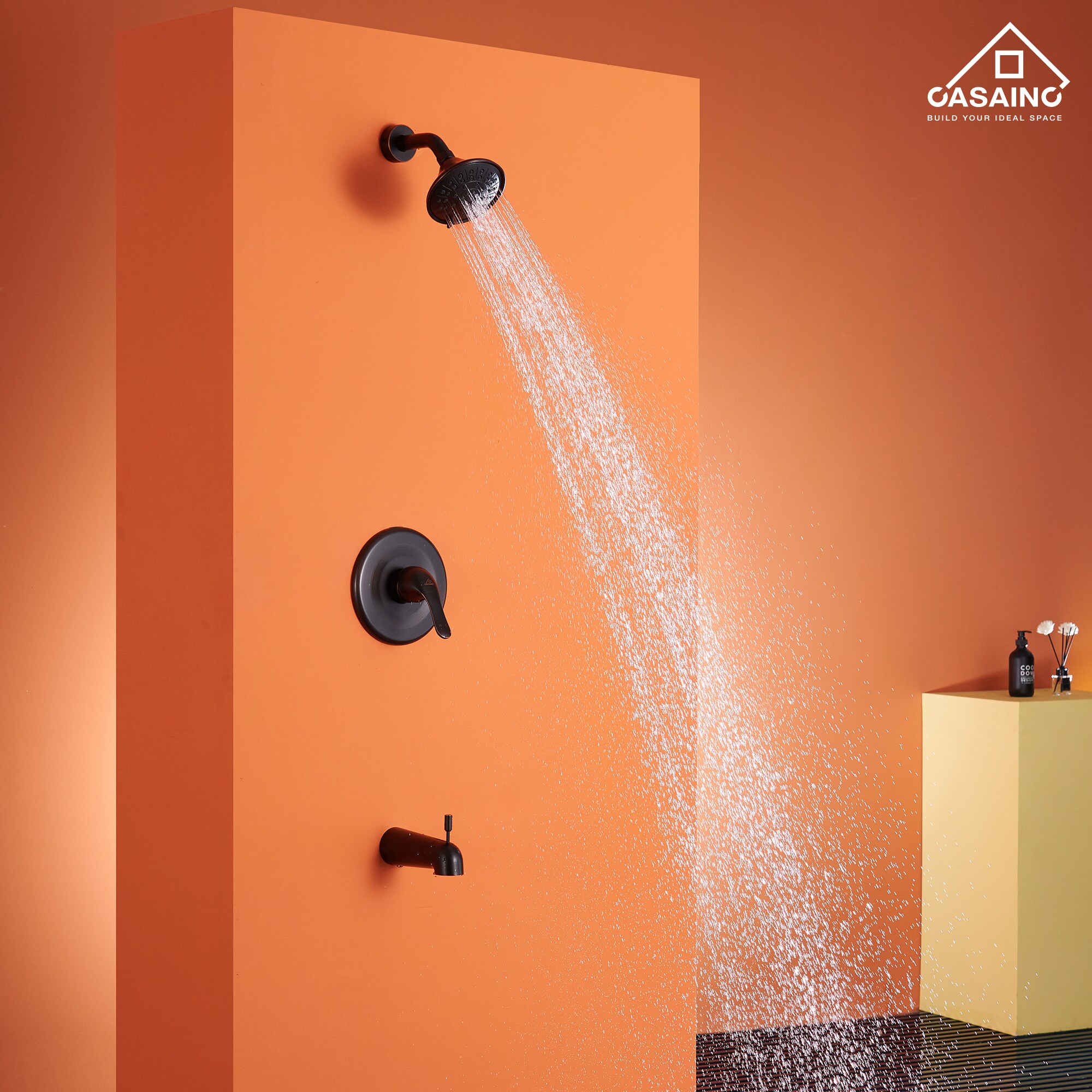 Sistema de regadera CASAINC en bronce frotado con aceite, de 1 mango y función única, 4.84 pulgadas, con grifo redondo y válvula HM-B202-SQ-ORB.