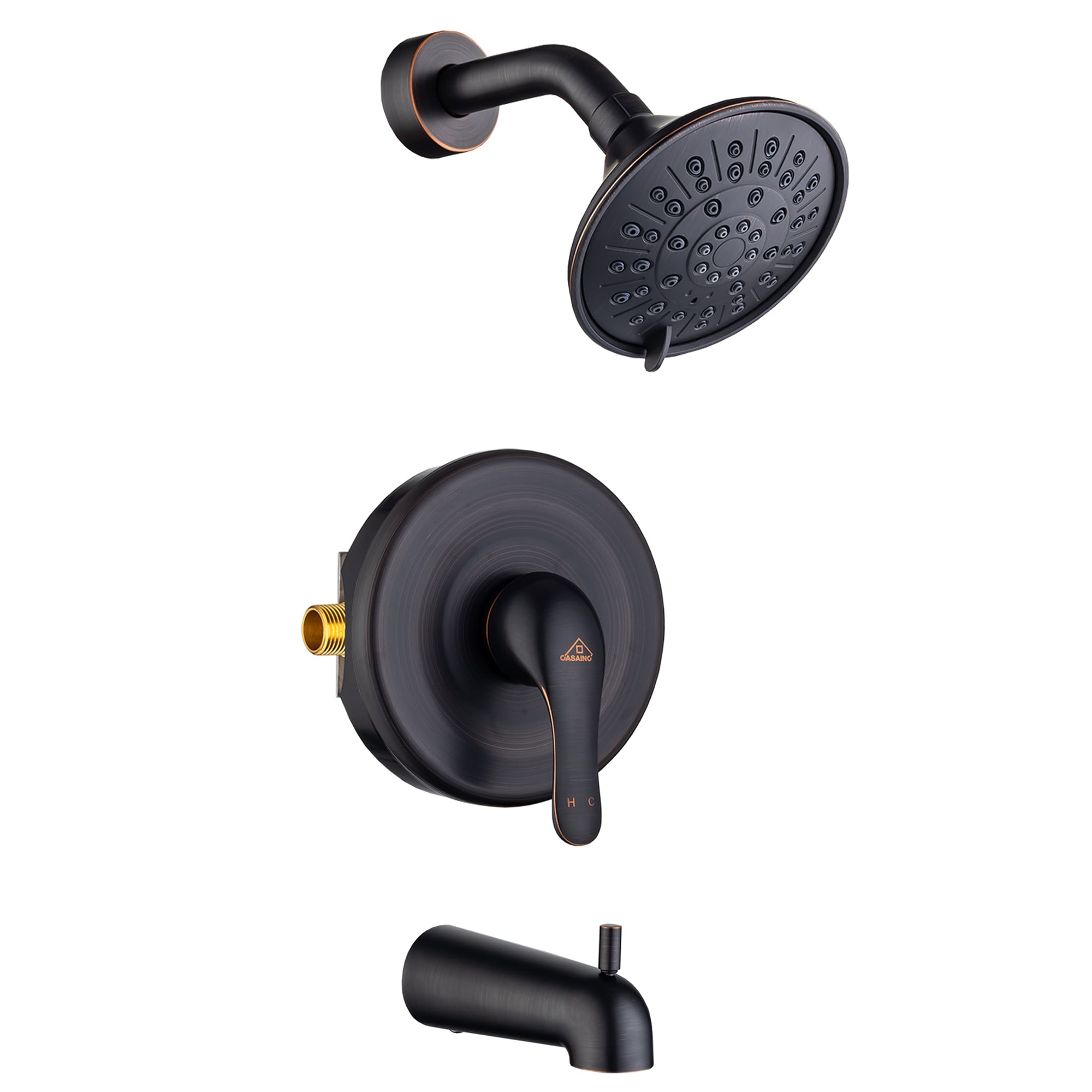 Sistema de regadera CASAINC en bronce frotado con aceite, de 1 mango y función única, 4.84 pulgadas, con grifo redondo y válvula HM-B202-SQ-ORB.