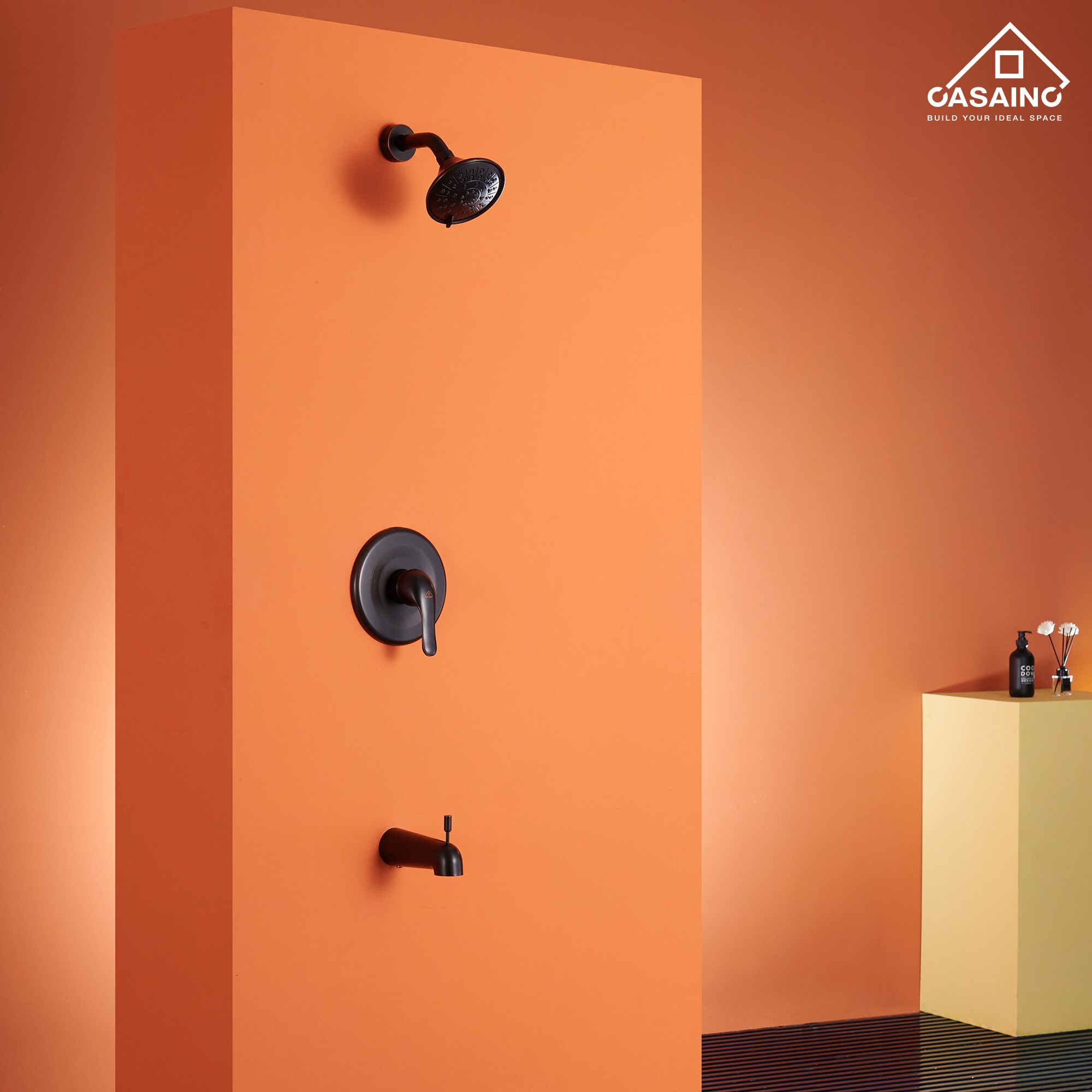 Sistema de regadera CASAINC en bronce frotado con aceite, de 1 mango y función única, 4.84 pulgadas, con grifo redondo y válvula HM-B202-SQ-ORB.