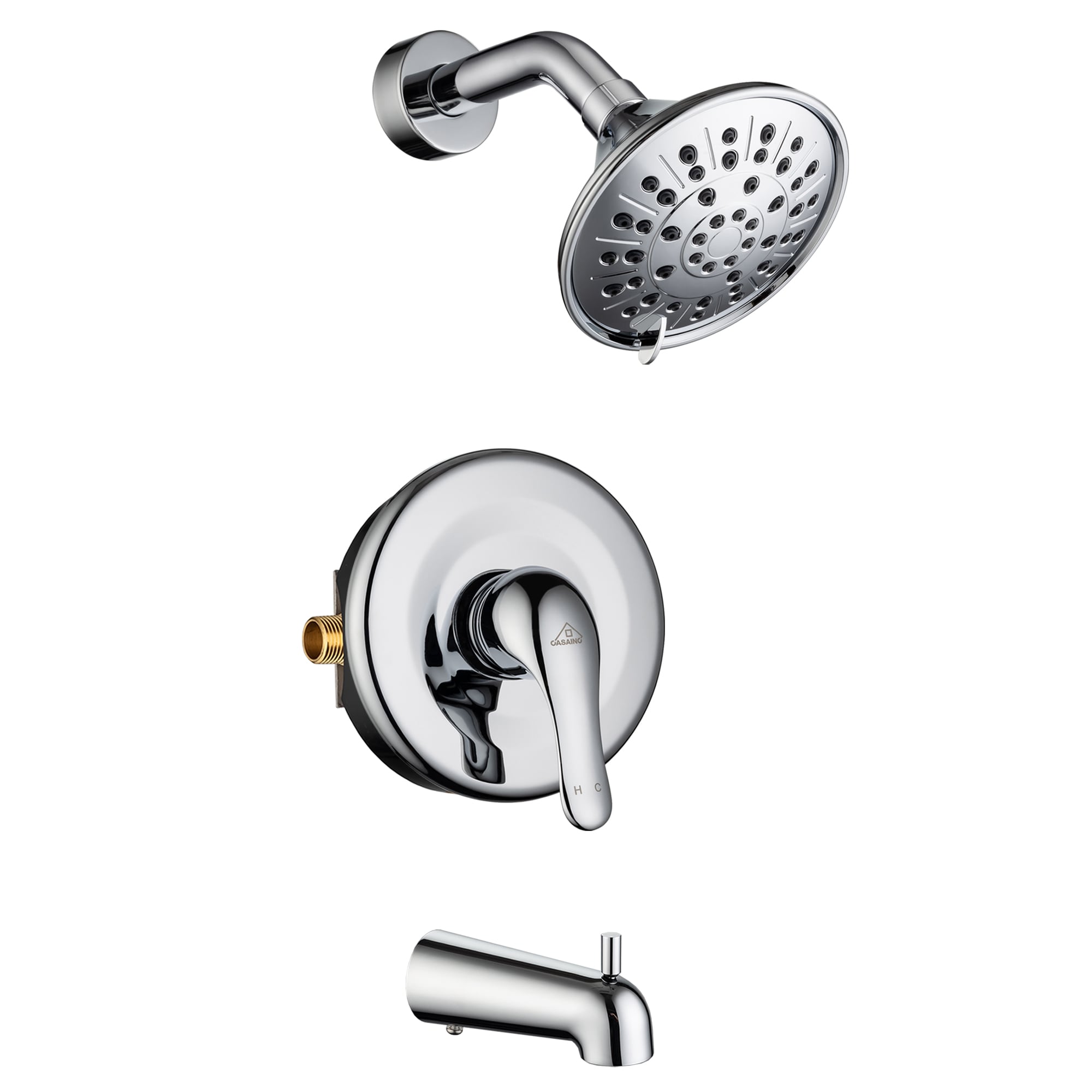 Sistema de regadera CASAINC cromado con 1 manija, función individual, regadera redonda de 4.84 pulgadas con válvula HM-B202-SQ-CP