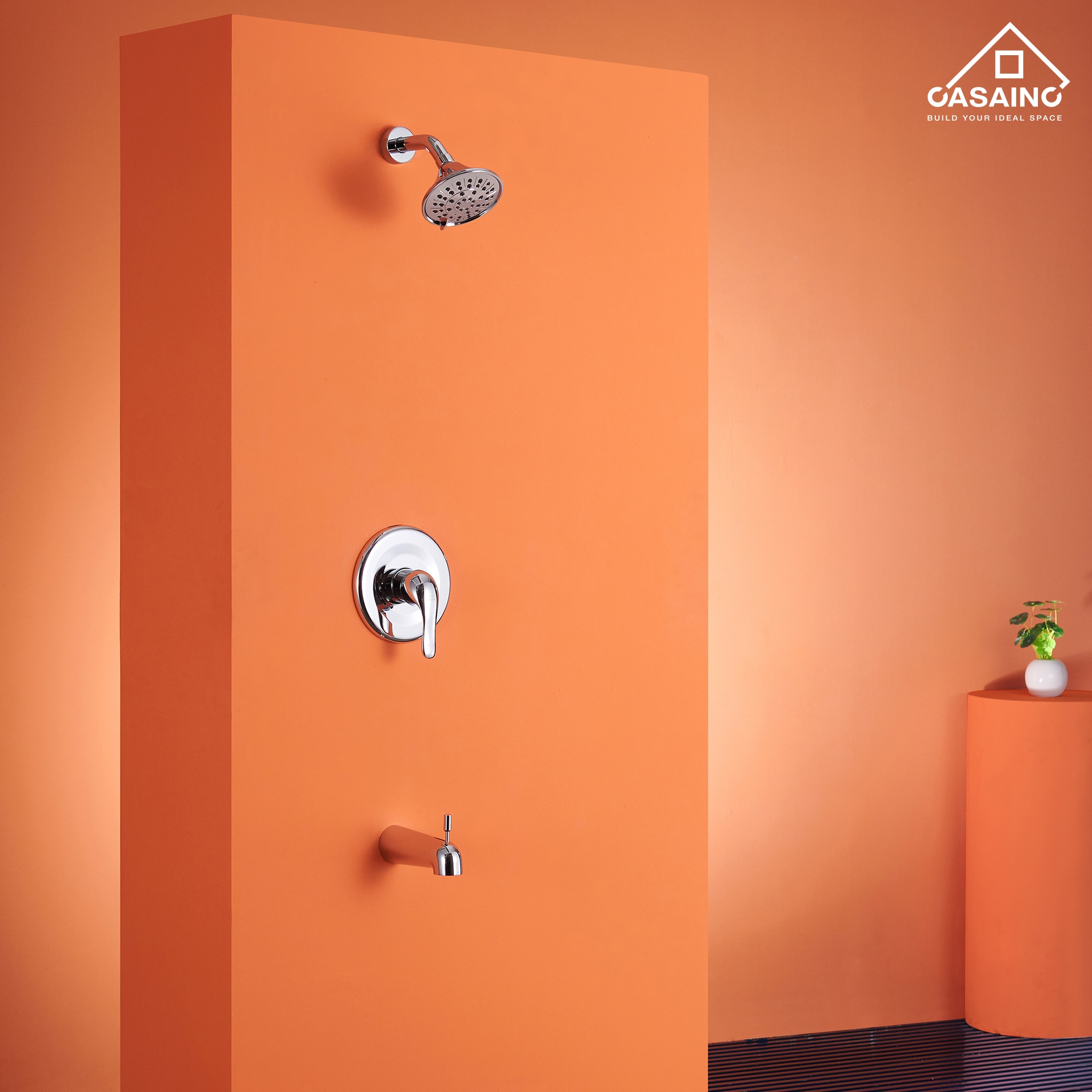 Sistema de regadera CASAINC cromado con 1 manija, función individual, regadera redonda de 4.84 pulgadas con válvula HM-B202-SQ-CP