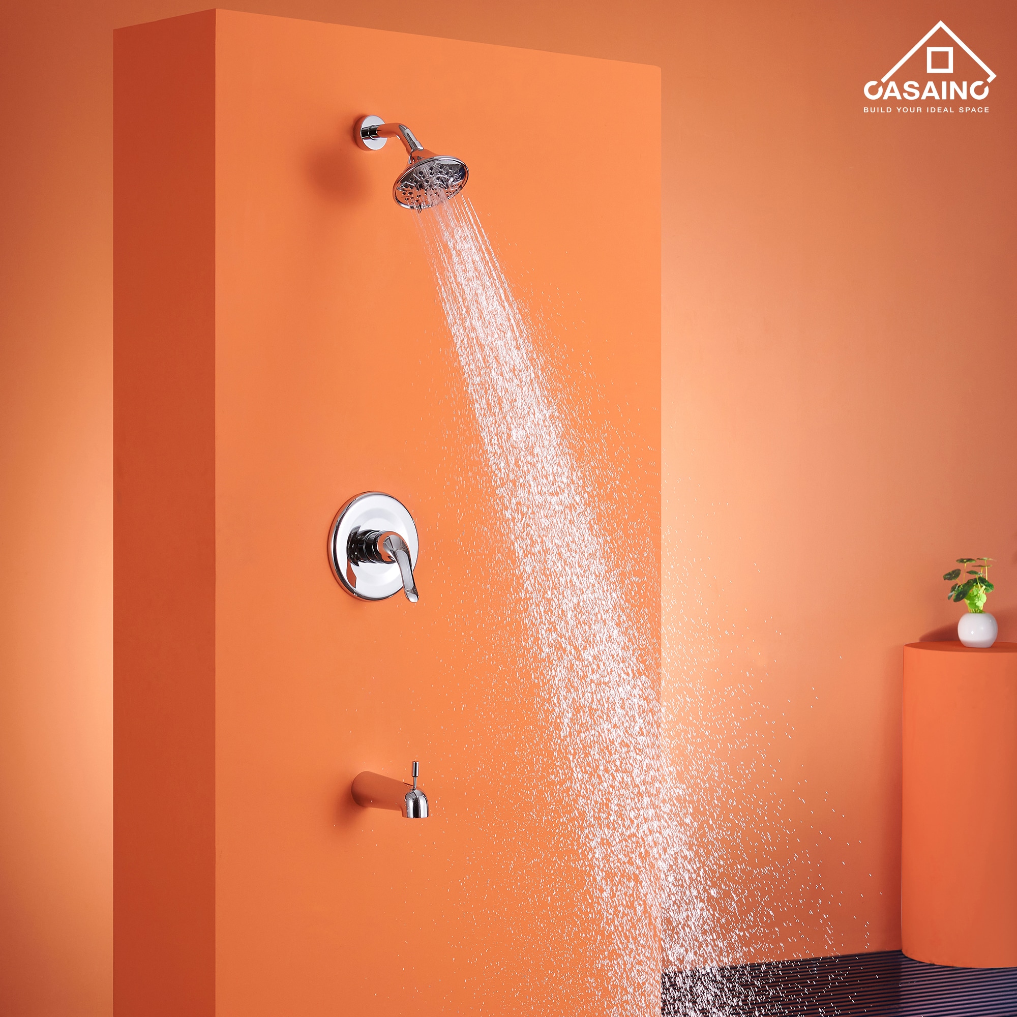 Sistema de regadera CASAINC cromado con 1 manija, función individual, regadera redonda de 4.84 pulgadas con válvula HM-B202-SQ-CP