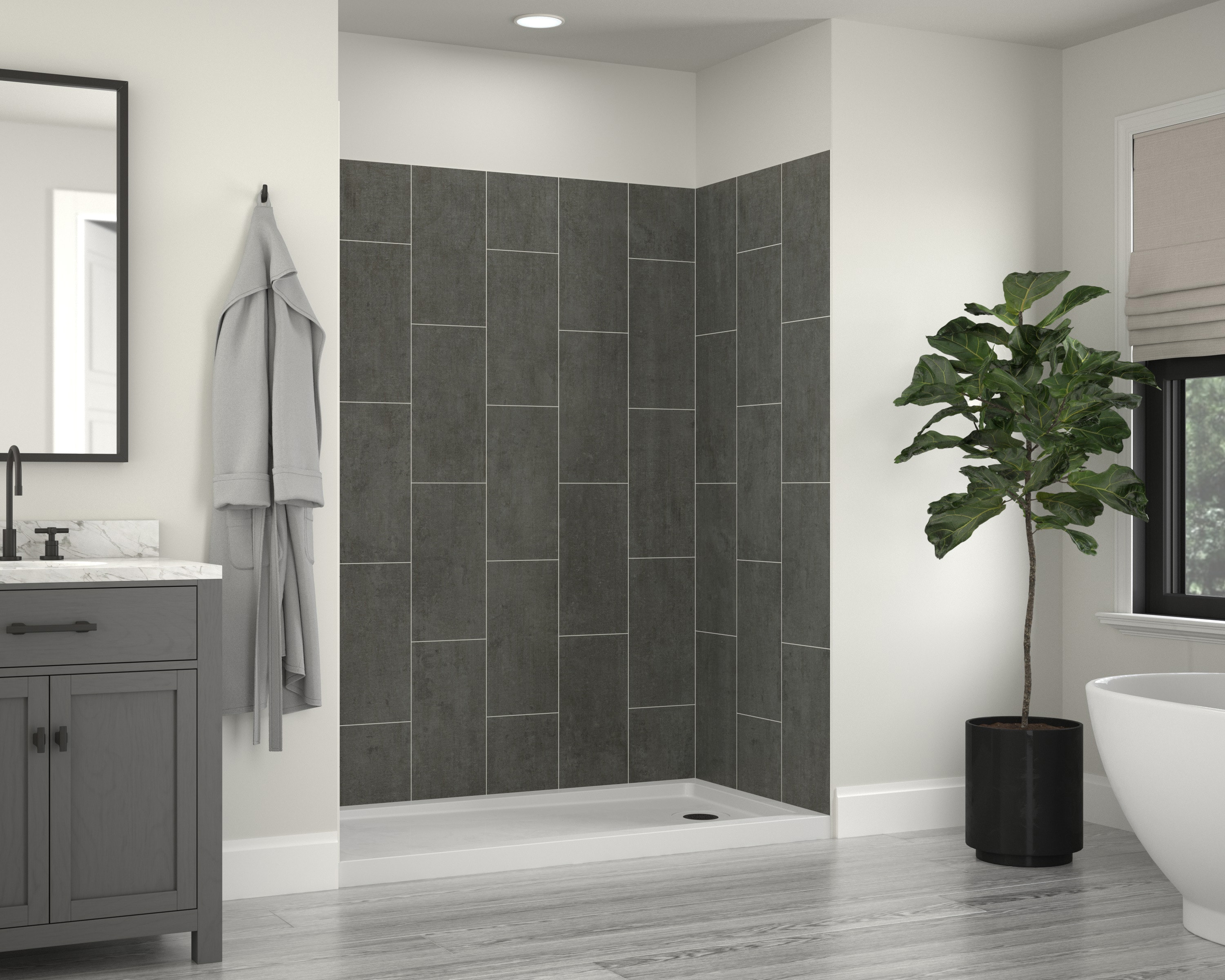 Kit de panel de ducha alcove de 5.0 piezas Jetcoat 60 pulgadas de ancho x 32 pulgadas de profundidad x 78 pulgadas de altura en Slate