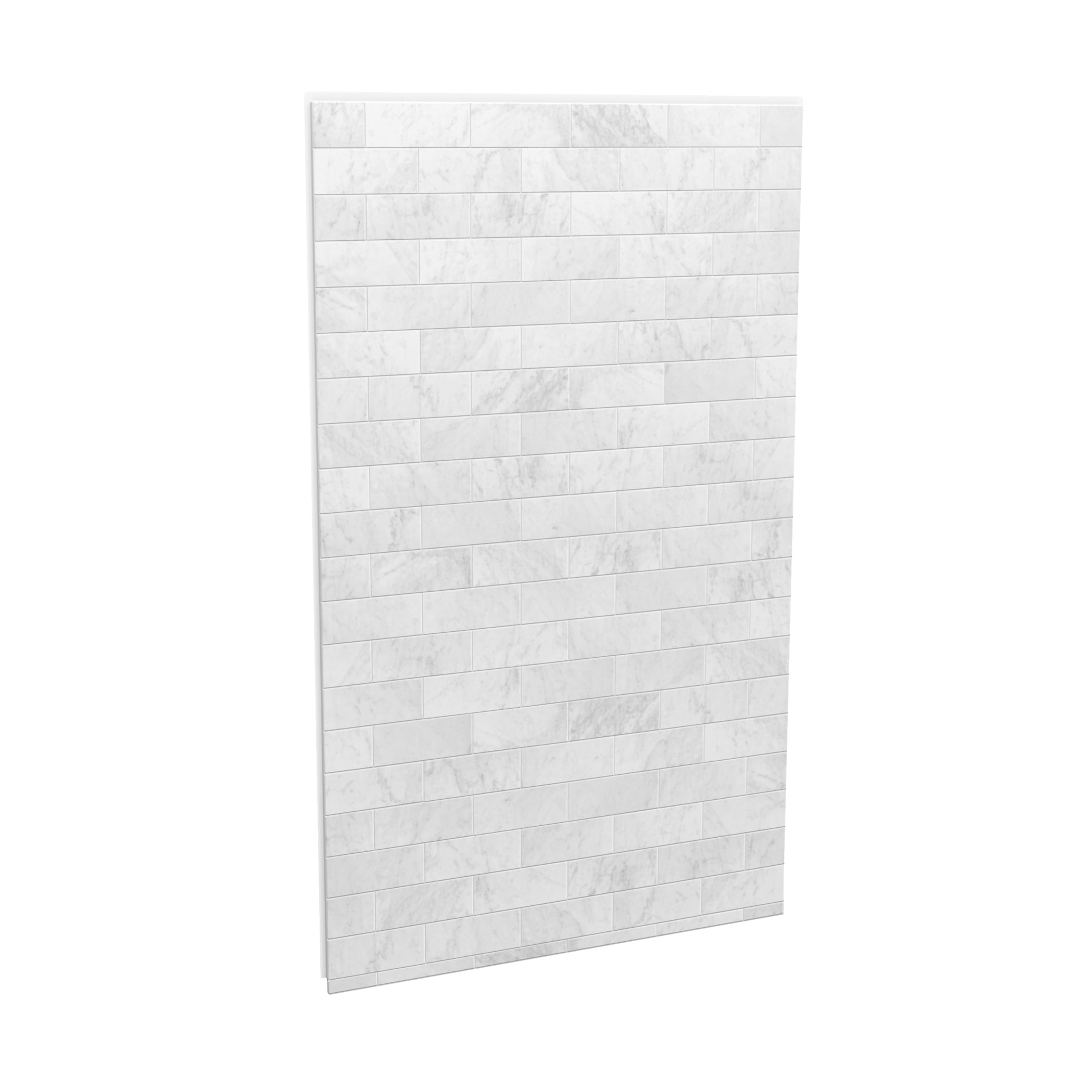 Panel de pared trasera para ducha encajada de una pieza directo al muro MAAX Utile de Mármol Carrara, medidas 48 pulgadas de ancho x 1.13 pulgadas de profundidad x 82.63 pulgadas de altura.