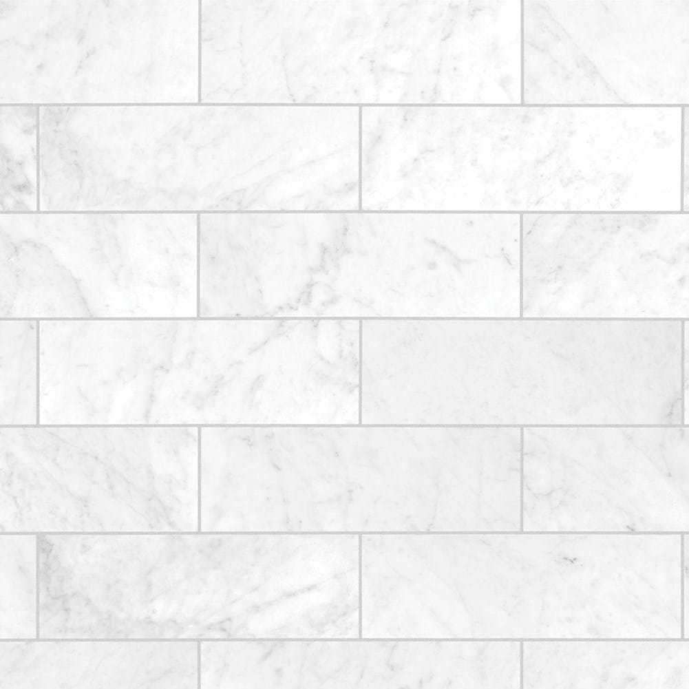 Panel de pared trasera para ducha encajada de una pieza directo al muro MAAX Utile de Mármol Carrara, medidas 48 pulgadas de ancho x 1.13 pulgadas de profundidad x 82.63 pulgadas de altura.