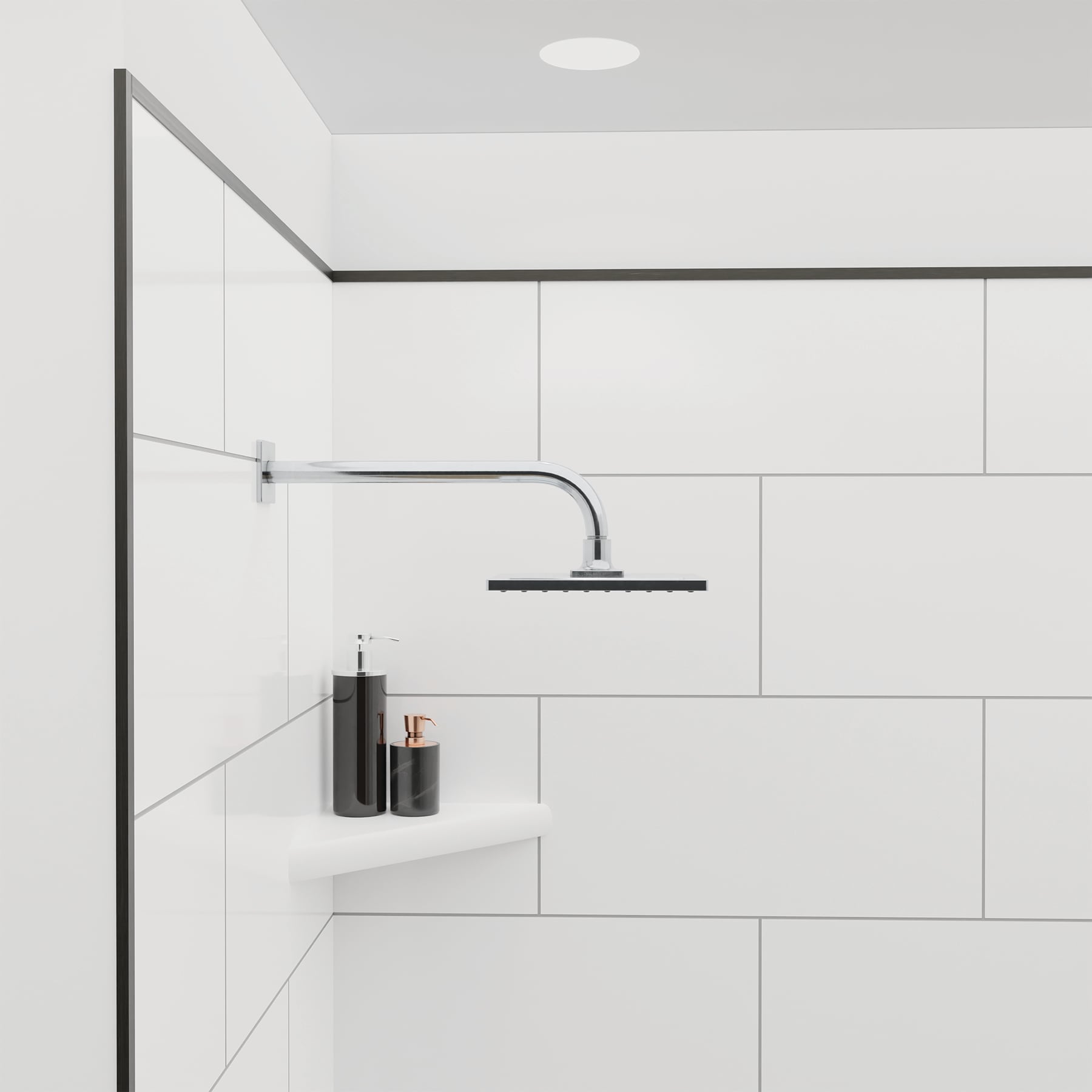 Revestimiento de pared para regadera de alcoba de 3 piezas con gris y detalles en negro de FlexStone 60 pulgadas de ancho x 36 pulgadas de profundidad x 80 pulgadas de altura