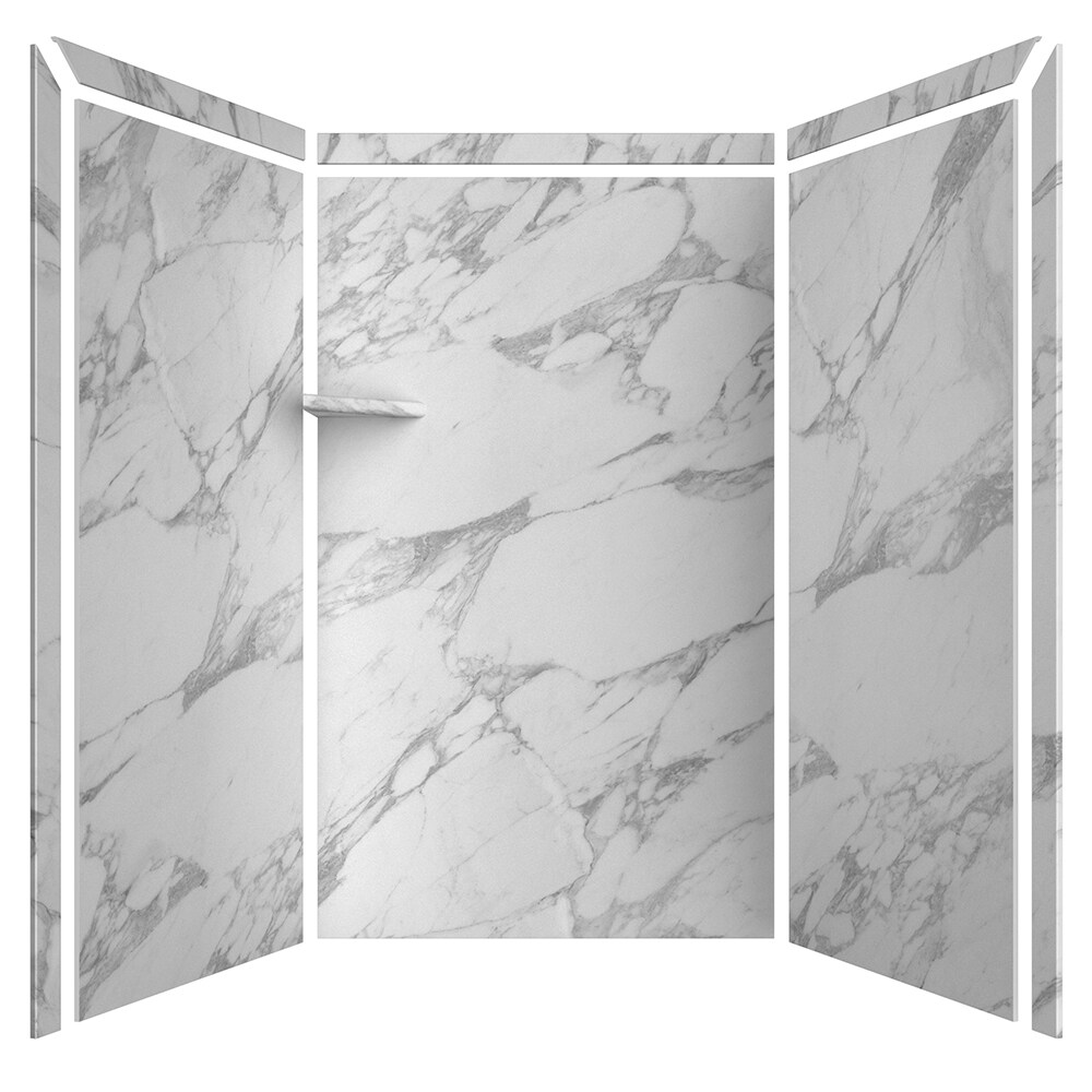 Revestimiento de pared para regadera alcove de 3 piezas FlexStone Elegance 3 en Calacatta Blanco 48 pulgadas ancho x 36 pulgadas profundo x 80 pulgadas alto