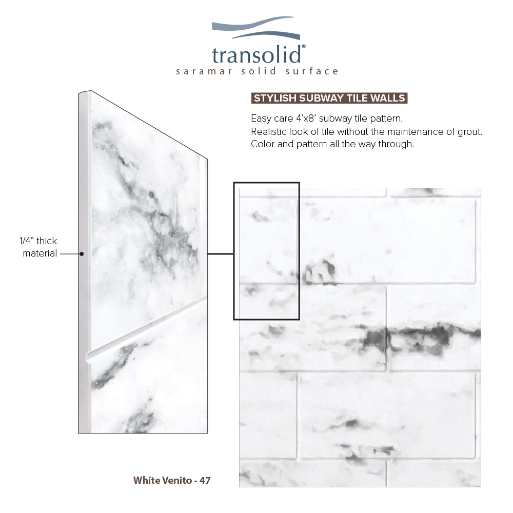 Kit de panel de ducha de alféizar Transolid SaraMar 60 pulg. x 36 pulg. x 96 pulg. blanco Venito 3.0 - 3 piezas para pegar en lugar de SWK603696-47