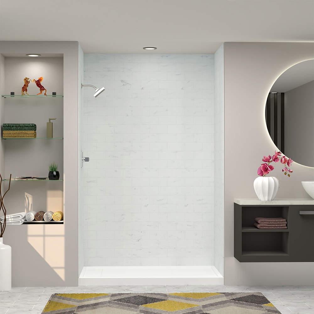 Kit de panel de ducha de alféizar Transolid SaraMar 60 pulg. x 36 pulg. x 96 pulg. blanco Venito 3.0 - 3 piezas para pegar en lugar de SWK603696-47