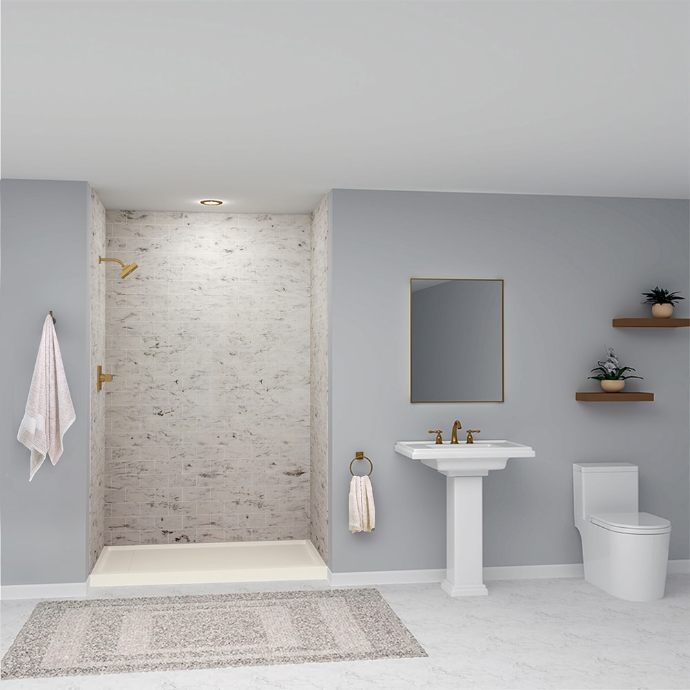 Kit de panel de ducha acoplado con pegamento de 3.0 piezas SaraMar Transolid de 60 pulgadas de ancho x 36 pulgadas de profundidad x 96 pulgadas de altura en crema de arena SWK603696-49.
