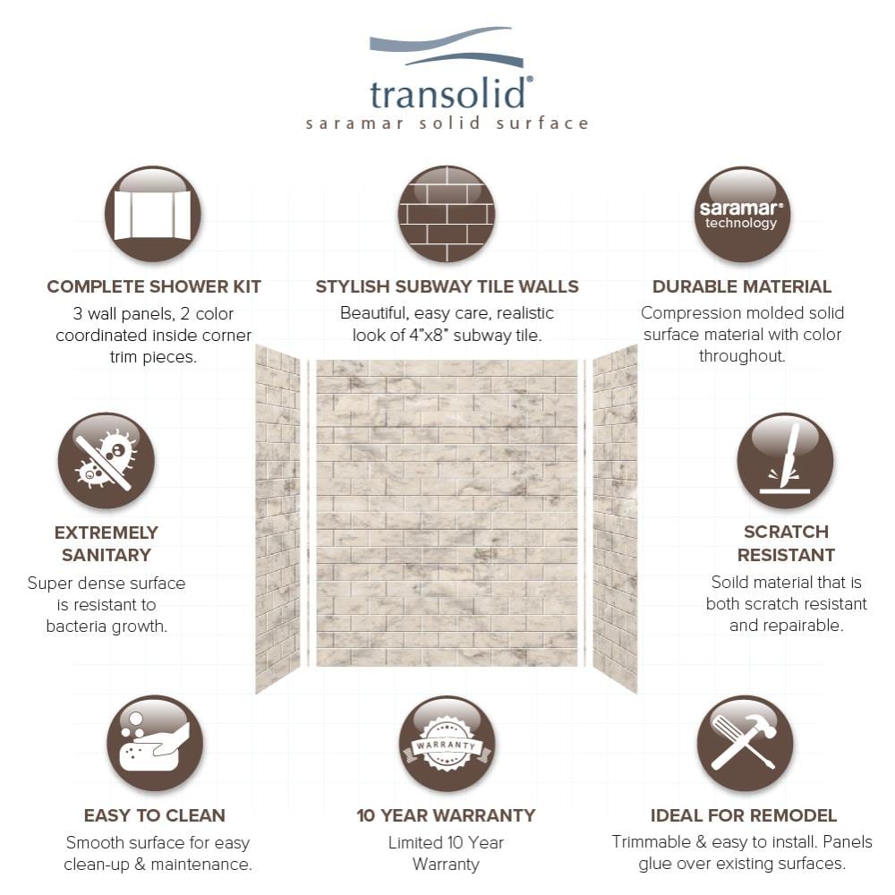 Kit de panel de ducha encajable de alcoba de Sand Creme de 3.0 piezas Transolid SaraMar de 60 pulgadas de ancho por 36 pulgadas de profundidad por 72 pulgadas de altura SWK603672-49