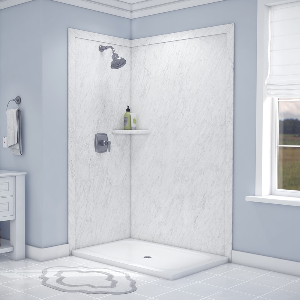 Panel de pared de esquina para ducha FlexStone Elegance 2 48 pulgadas de ancho x 36 pulgadas de profundidad x 80 pulgadas de alto en acabado Frost 2.0 -Pieza de instalación con pegamento SSK48367821FR