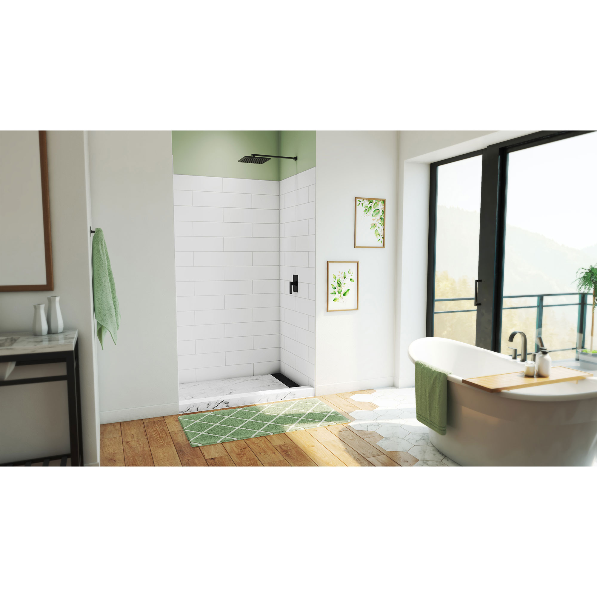 Kit de panel de ducha encastrado para alcoba blanco DreamLine DreamStone de 50 pulgadas de ancho x 36 pulgadas de profundidad x 84 pulgadas de altura, 3.0 piezas WKDS503684XMS00