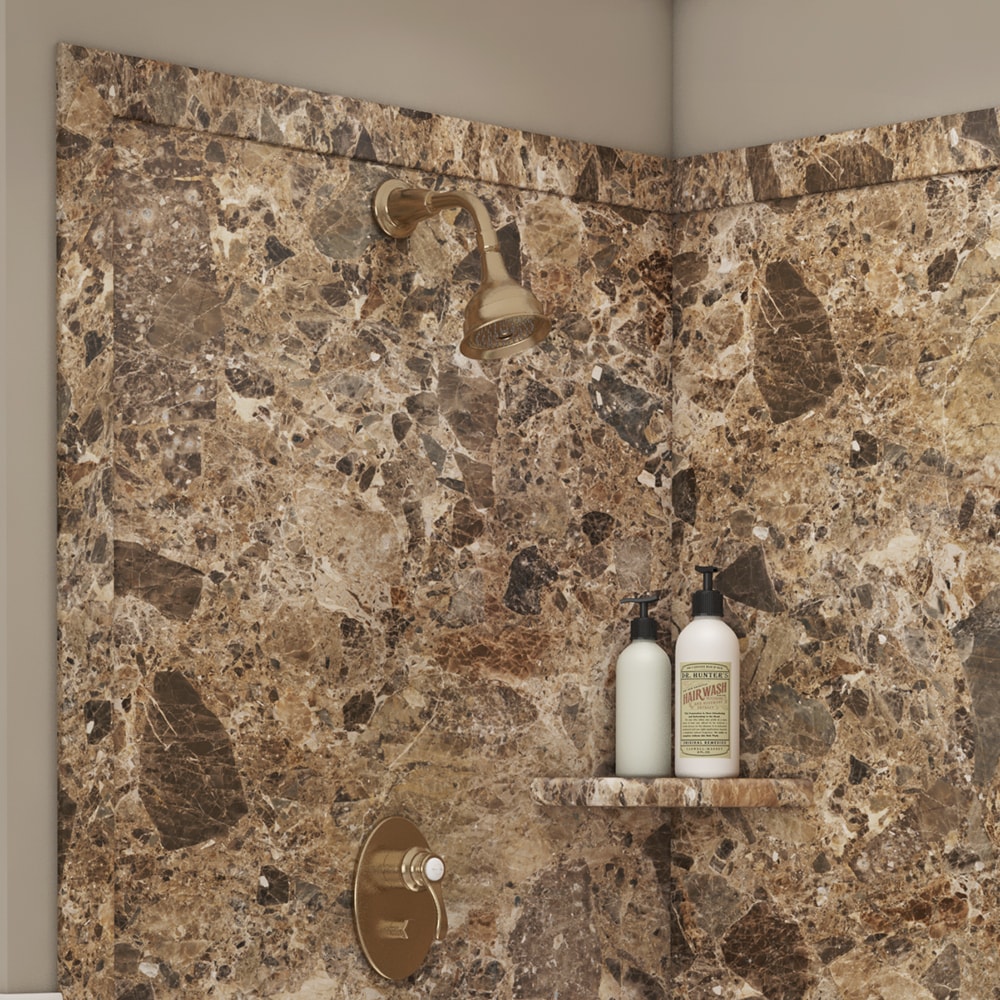 Panel de esquina para pared de ducha de 40 pulgadas x 40 pulgadas x 80 pulgadas Breccia Paradiso 2.0 de FlexStone Splendor