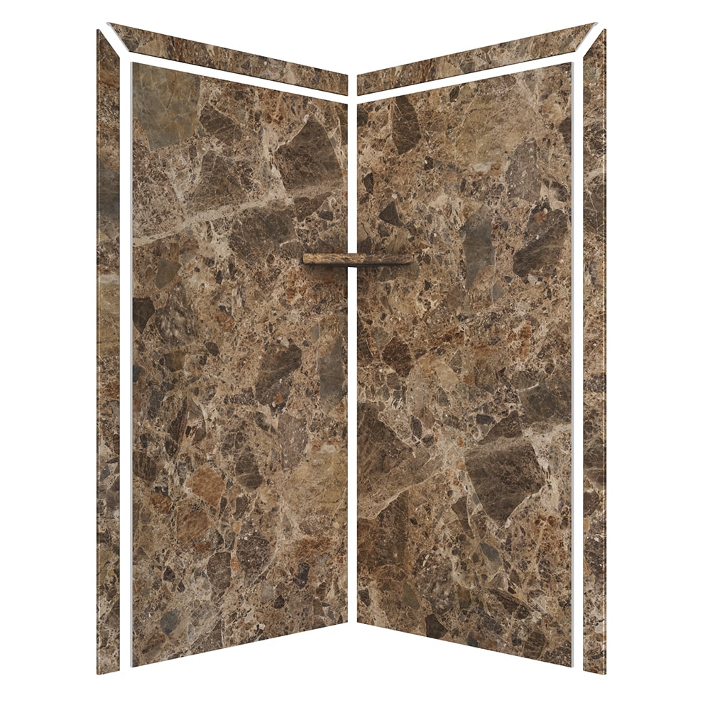 Panel de esquina para pared de ducha de 40 pulgadas x 40 pulgadas x 80 pulgadas Breccia Paradiso 2.0 de FlexStone Splendor
