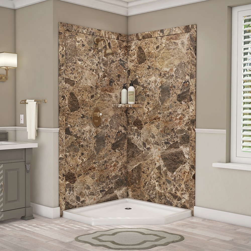 Panel de esquina para pared de ducha de 40 pulgadas x 40 pulgadas x 80 pulgadas Breccia Paradiso 2.0 de FlexStone Splendor