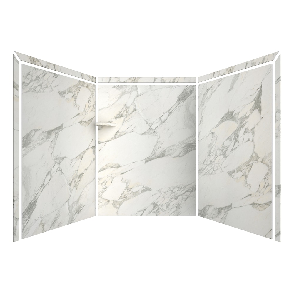 Mampara de ducha FlexStone Adaptable de 60 pulgadas de ancho x 60 pulgadas de profundidad x 80 pulgadas de altura en acabado Calcutta Gold de 3 piezas