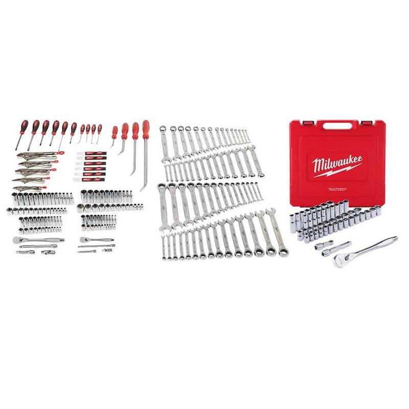 Juego de herramientas para mecánicos de Milwaukee con trinquete y juego de enchufes SAE/métrico de 1/2 pulgadas (238 piezas) - 48-22-9489-48-22-9010
